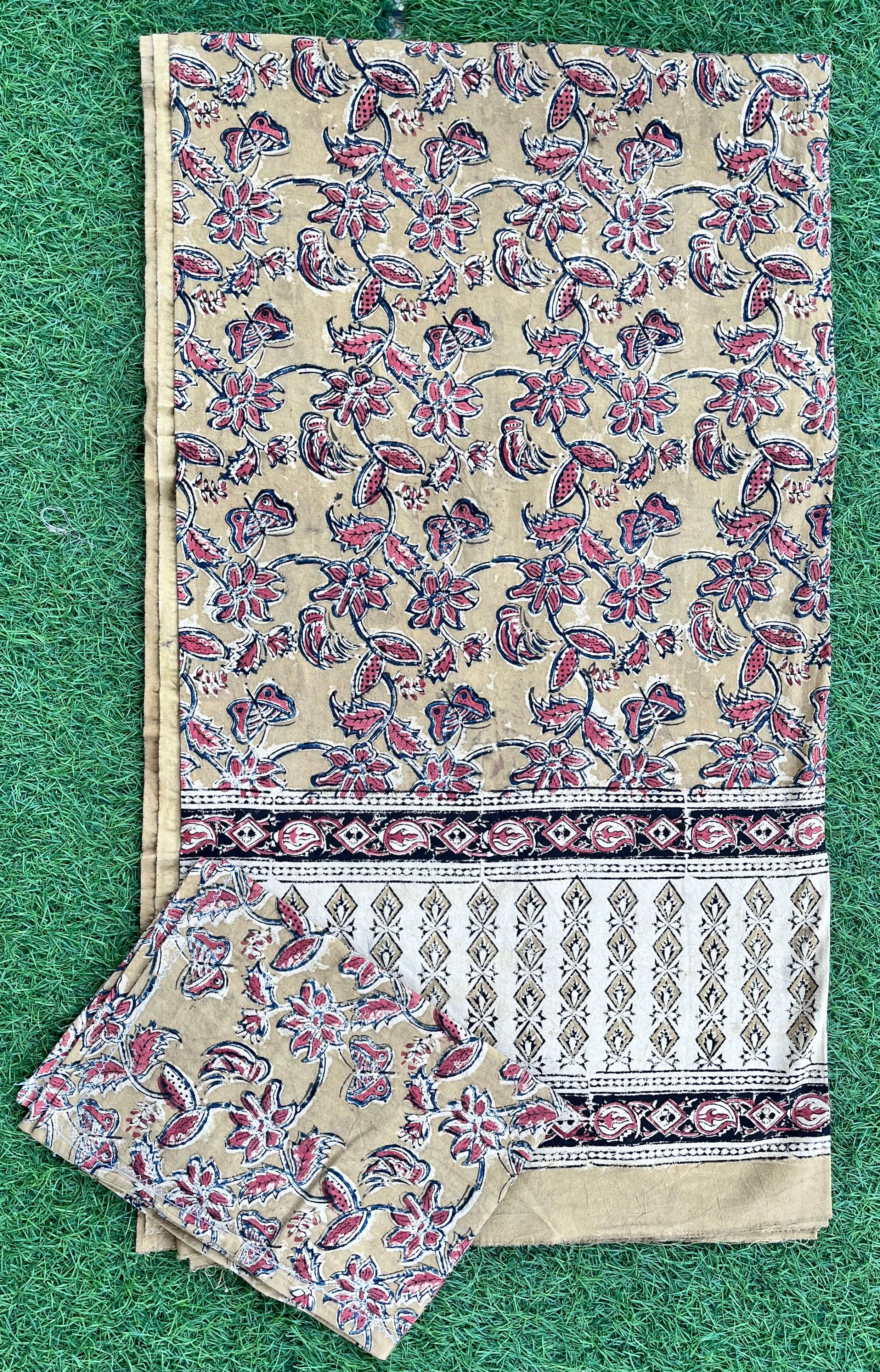 Kalamkari Block Printed Cotton Bed Cover with Pillow Covers - KBS014(90*108)