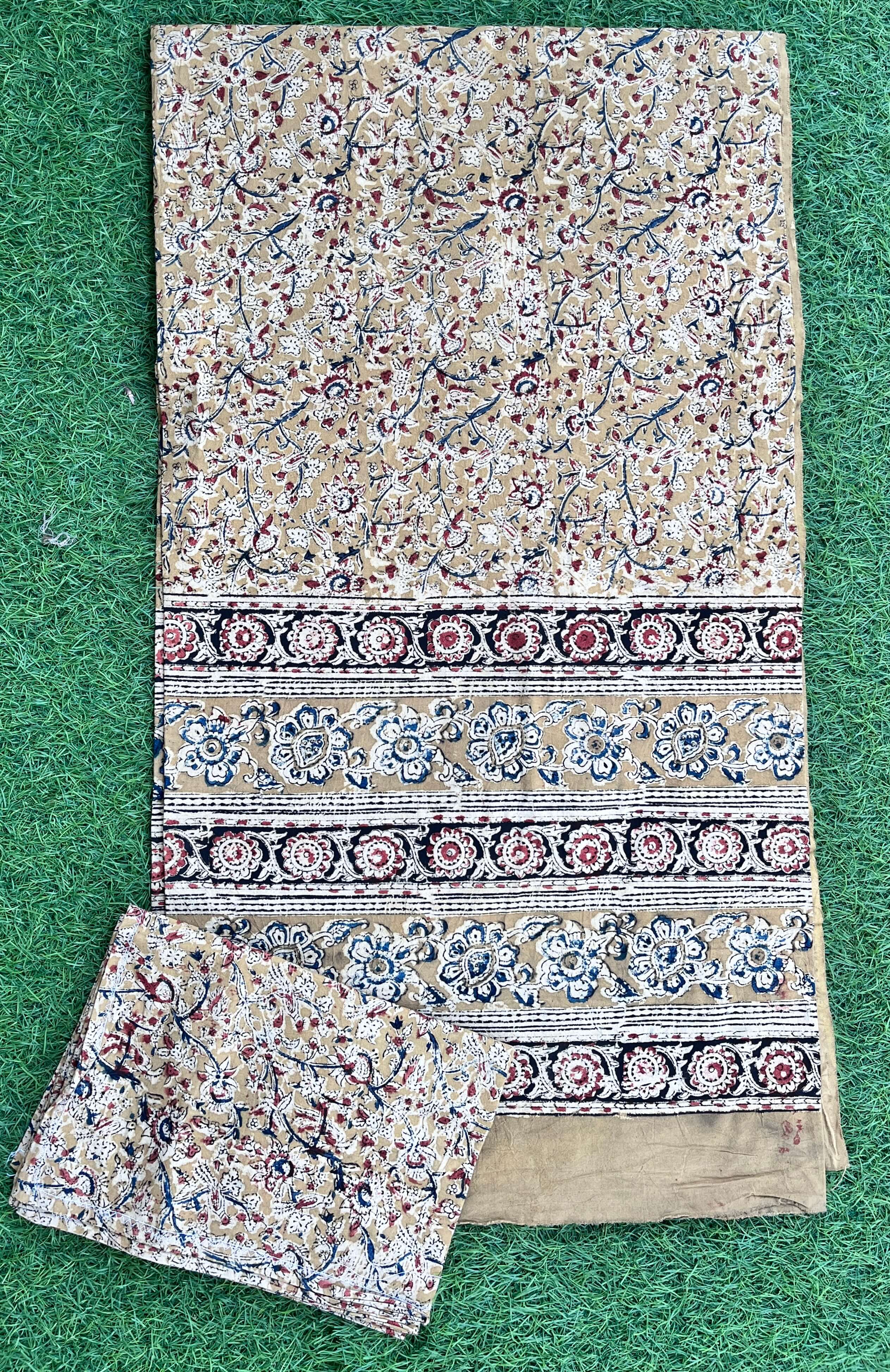 Kalamkari Block Printed Cotton Bed Cover with Pillow Covers - KBS015(90*108)