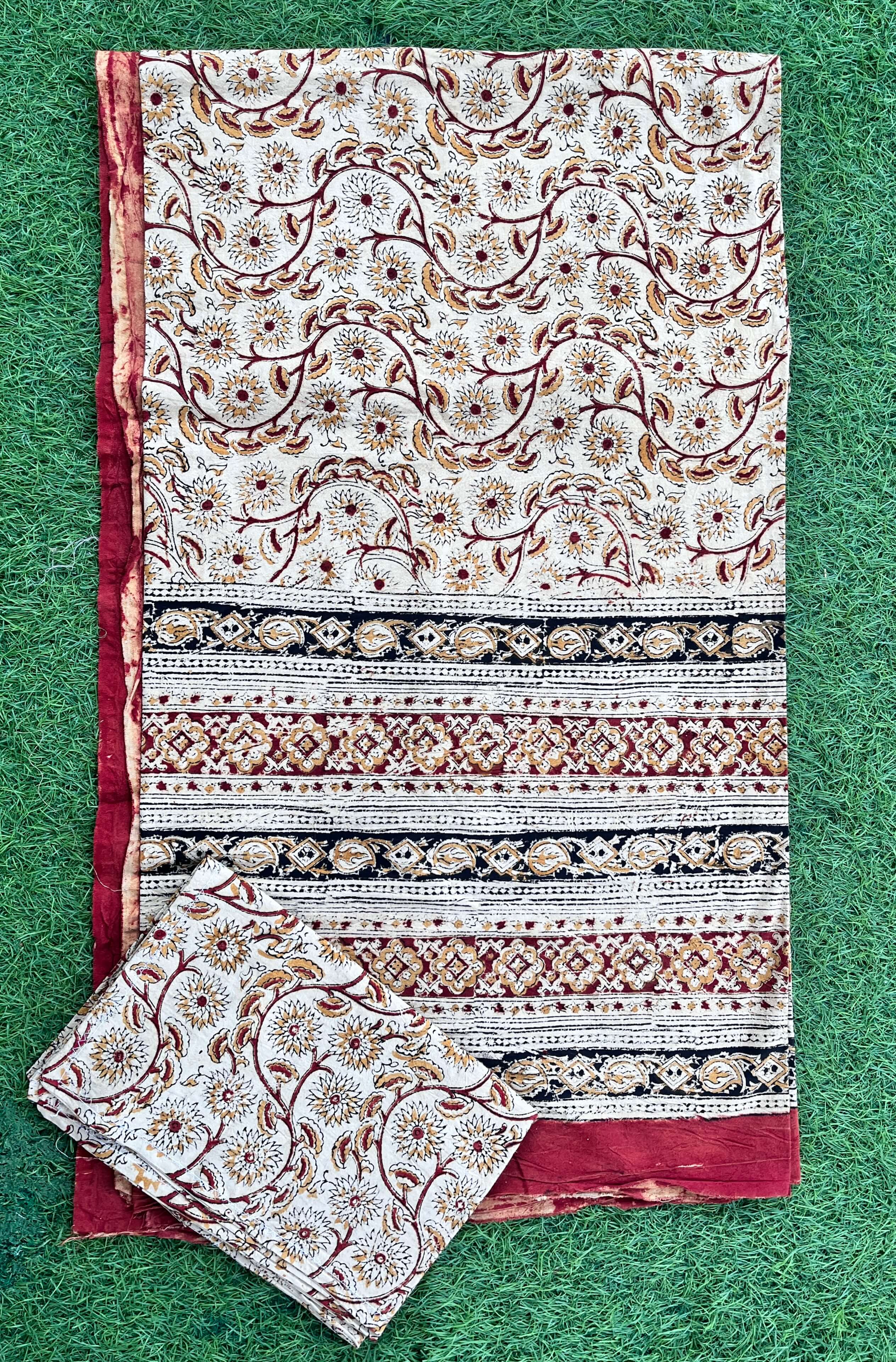 Kalamkari Block Printed Cotton Bed Cover with Pillow Covers - KBS016(90*108)