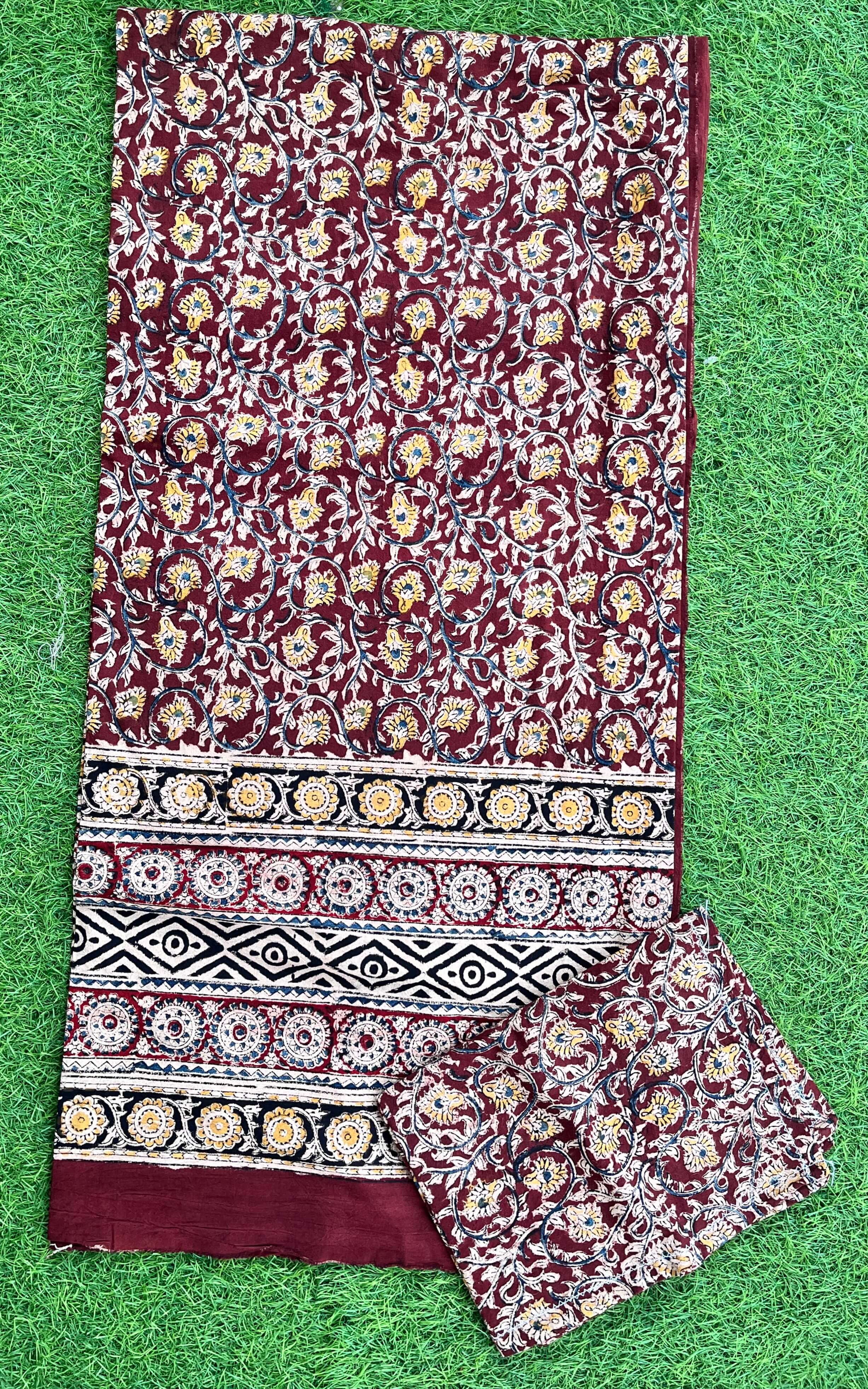 Kalamkari Block Printed Cotton Bed Cover with Pillow Covers - KBS017(90*108)