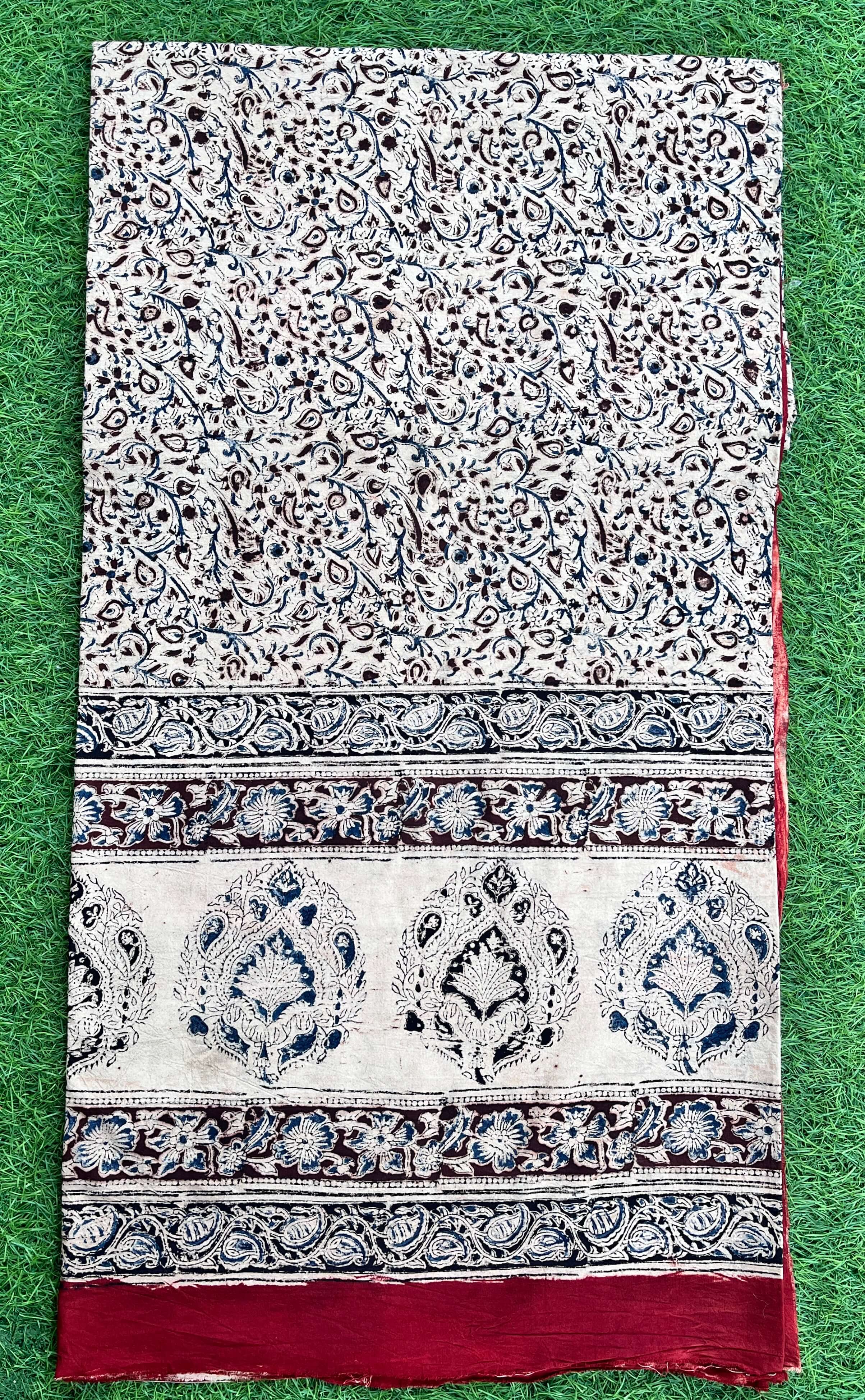 Kalamkari Block Printed Cotton Bed Cover with Pillow Covers - KBS021(90*108)