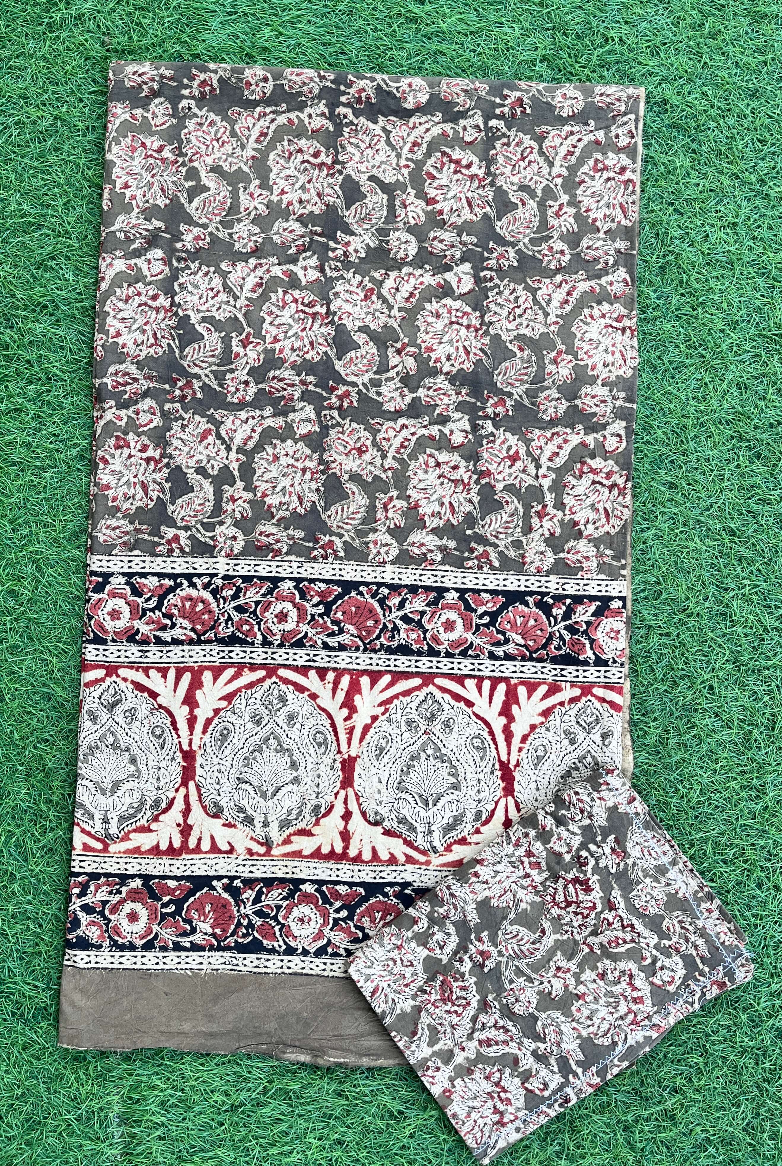 Kalamkari Block Printed Cotton Bed Cover with Pillow Covers - KBS023(90*108)