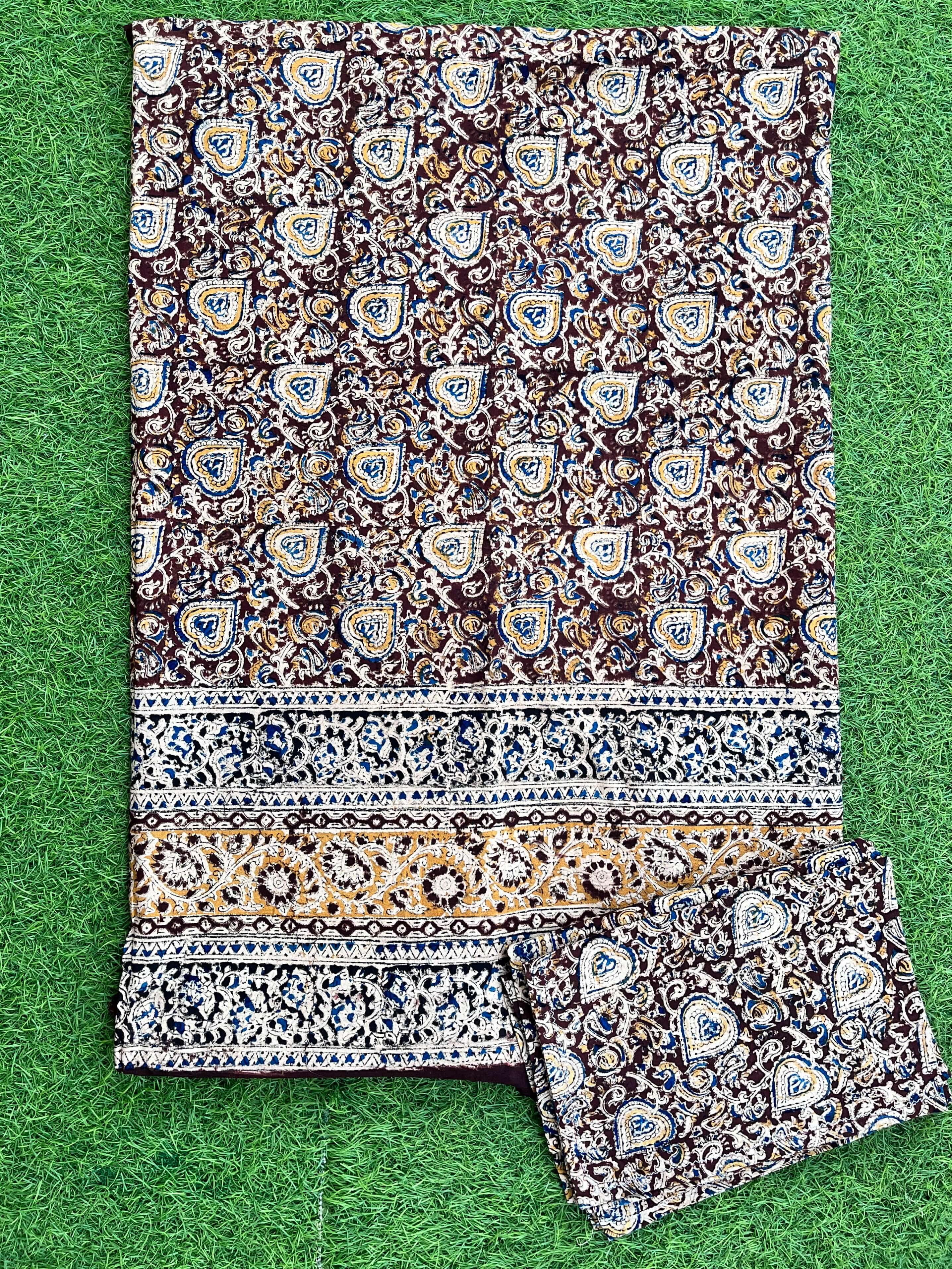 Kalamkari Block Printed Cotton Bed Cover with Pillow Covers - KBS024(90*108)