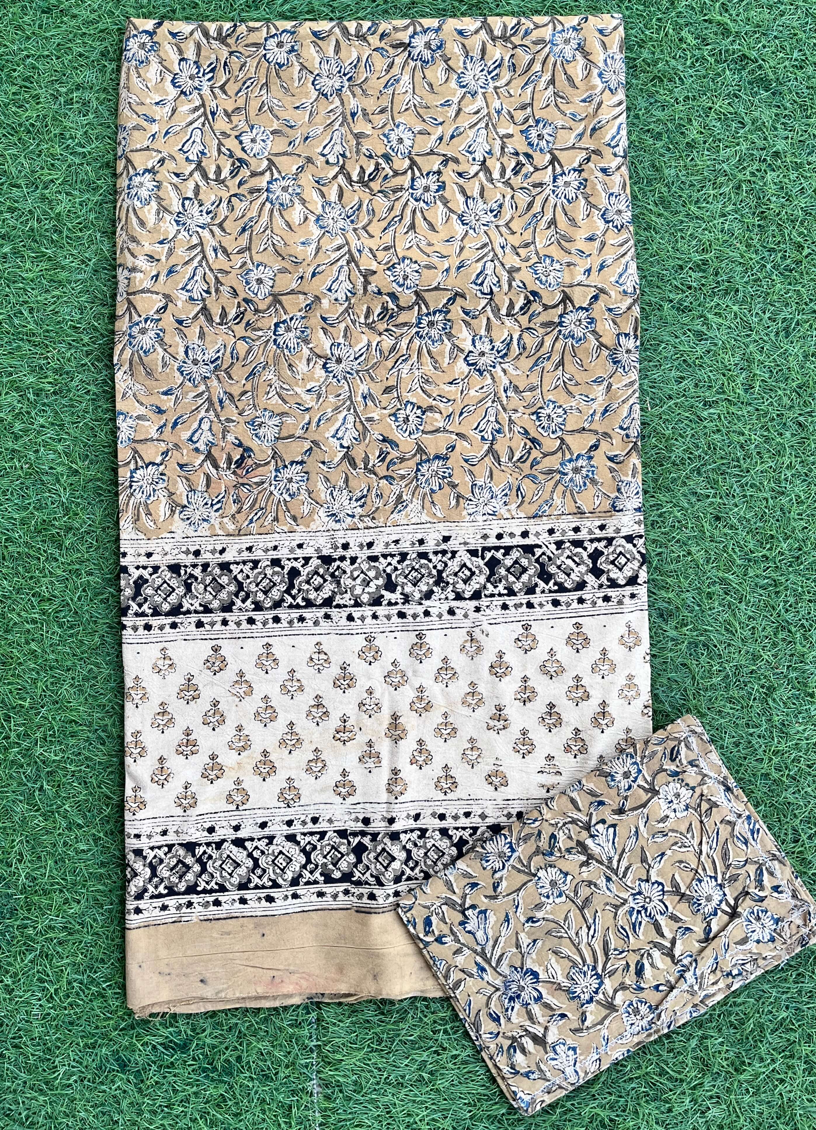 Kalamkari Block Printed Cotton Bed Cover with Pillow Covers - KBS026(90*108)