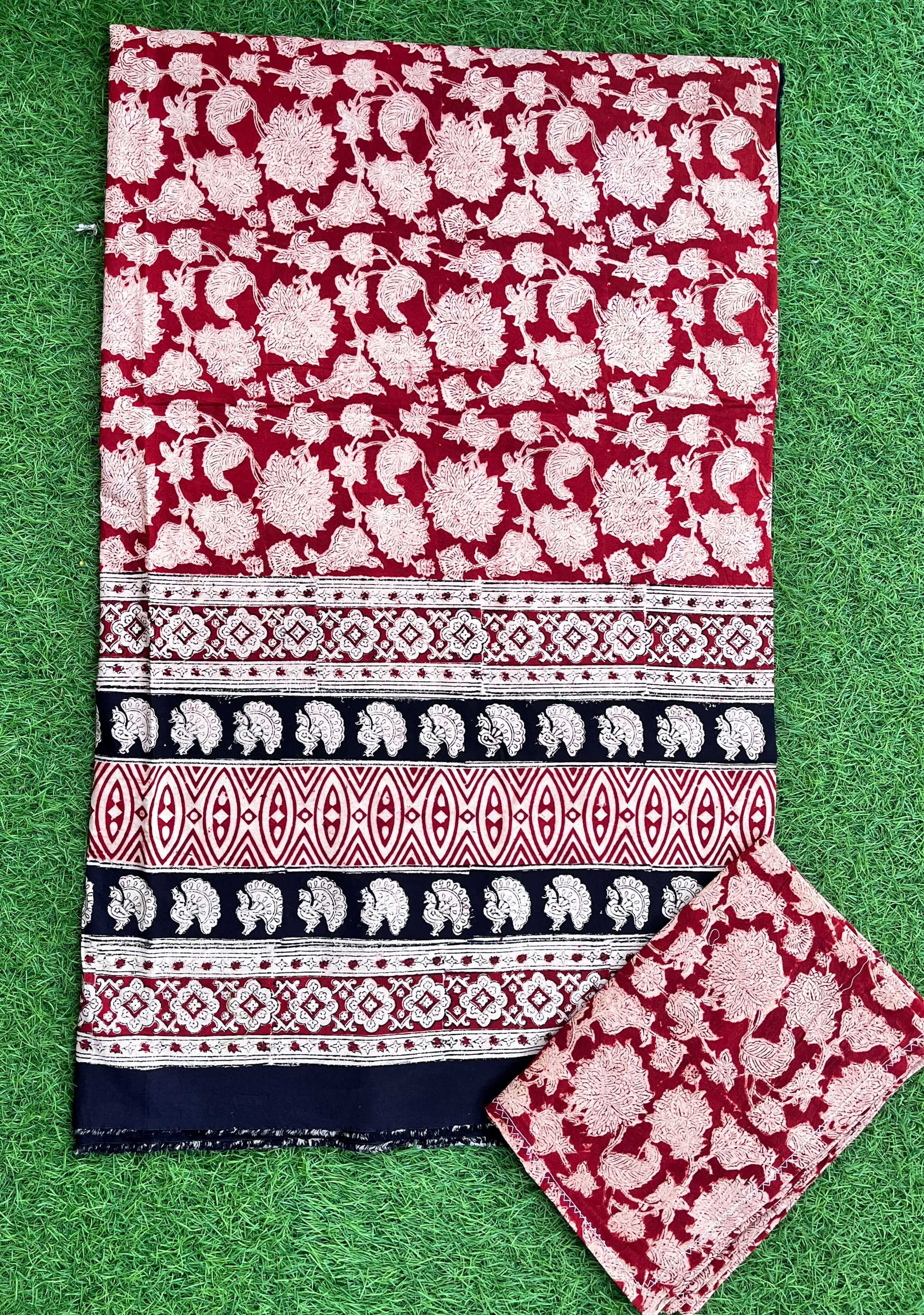 Kalamkari Block Printed Cotton Bed Cover with Pillow Covers - KBS028(108*108)