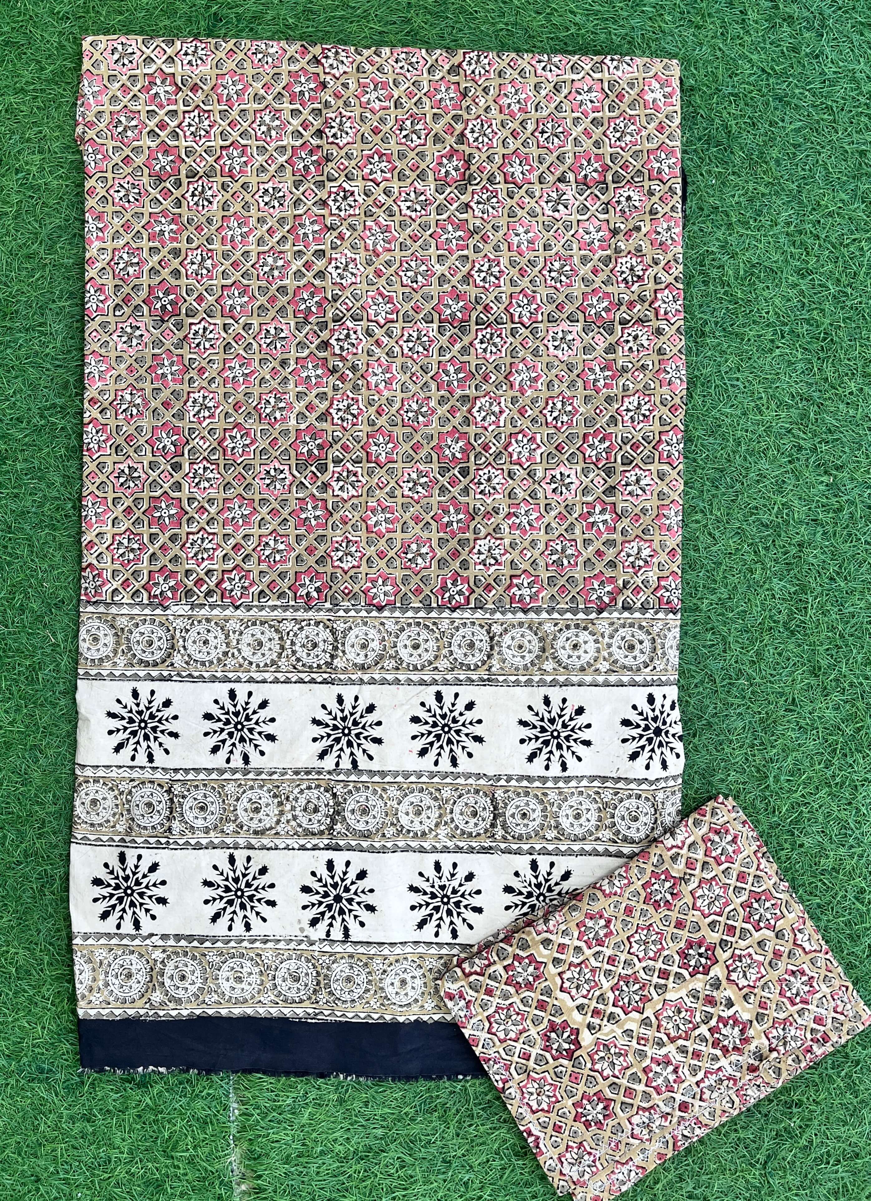 Kalamkari Block Printed Cotton Bed Cover with Pillow Covers - KBS031(108*108)