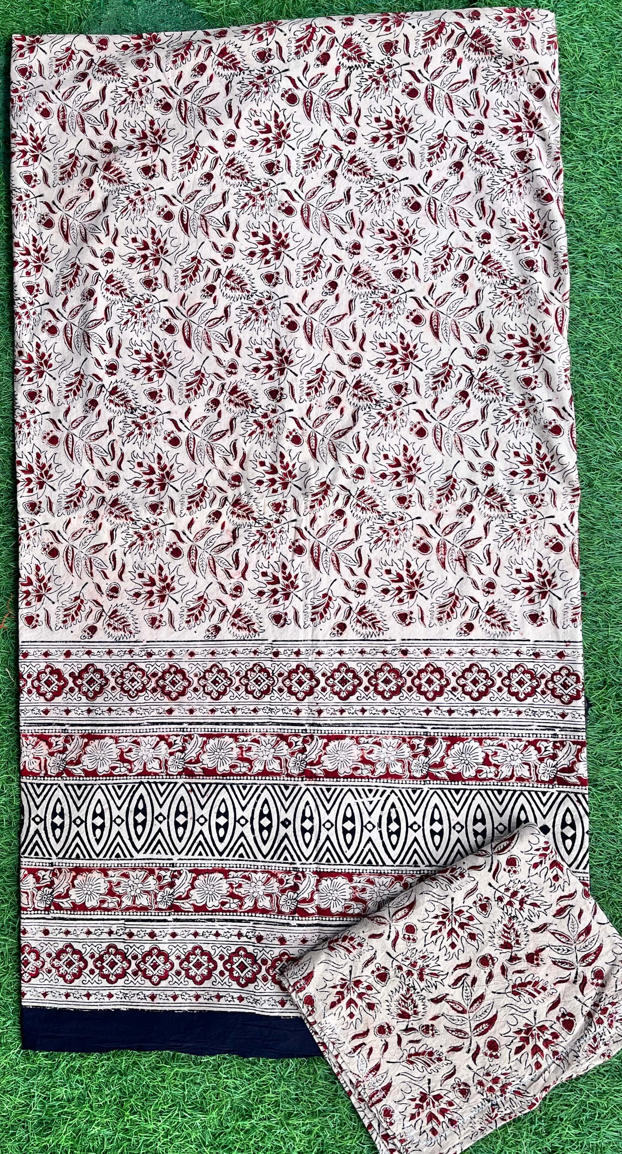 Kalamkari Block Printed Cotton Bed Cover with Pillow Covers - KBS035(108*108)
