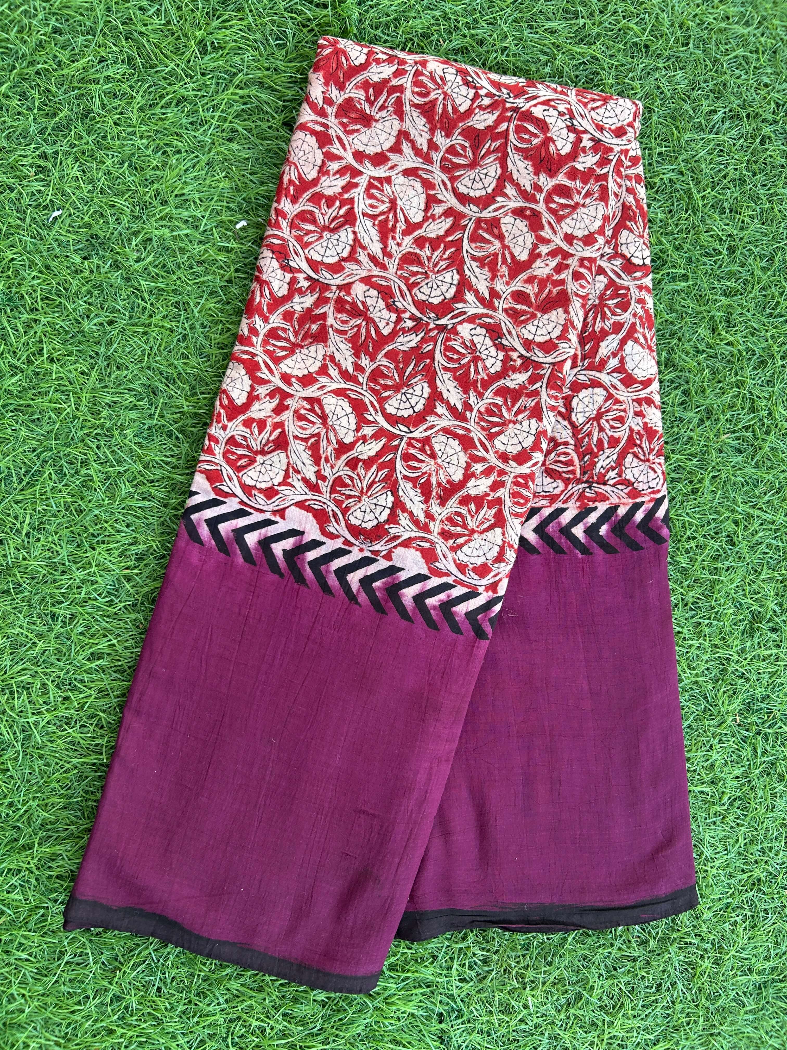 Kalamkari Cotton Hand Printed Gap Border Saree-KCS-HPGB-M017