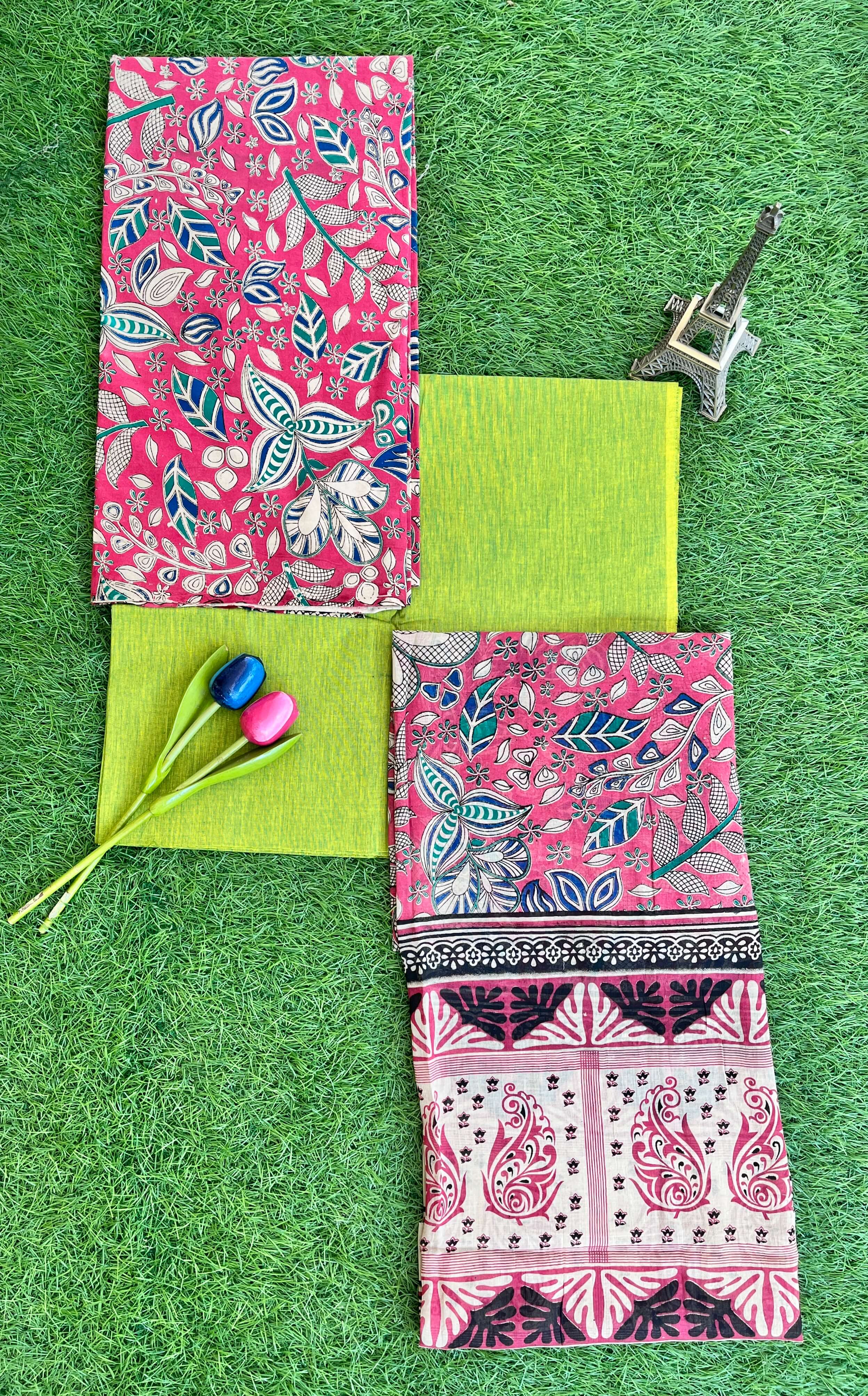 Kalamkari Cotton 3-Piece Dress Set – Top, Bottom & Dupatta- KSP-DSC-M022