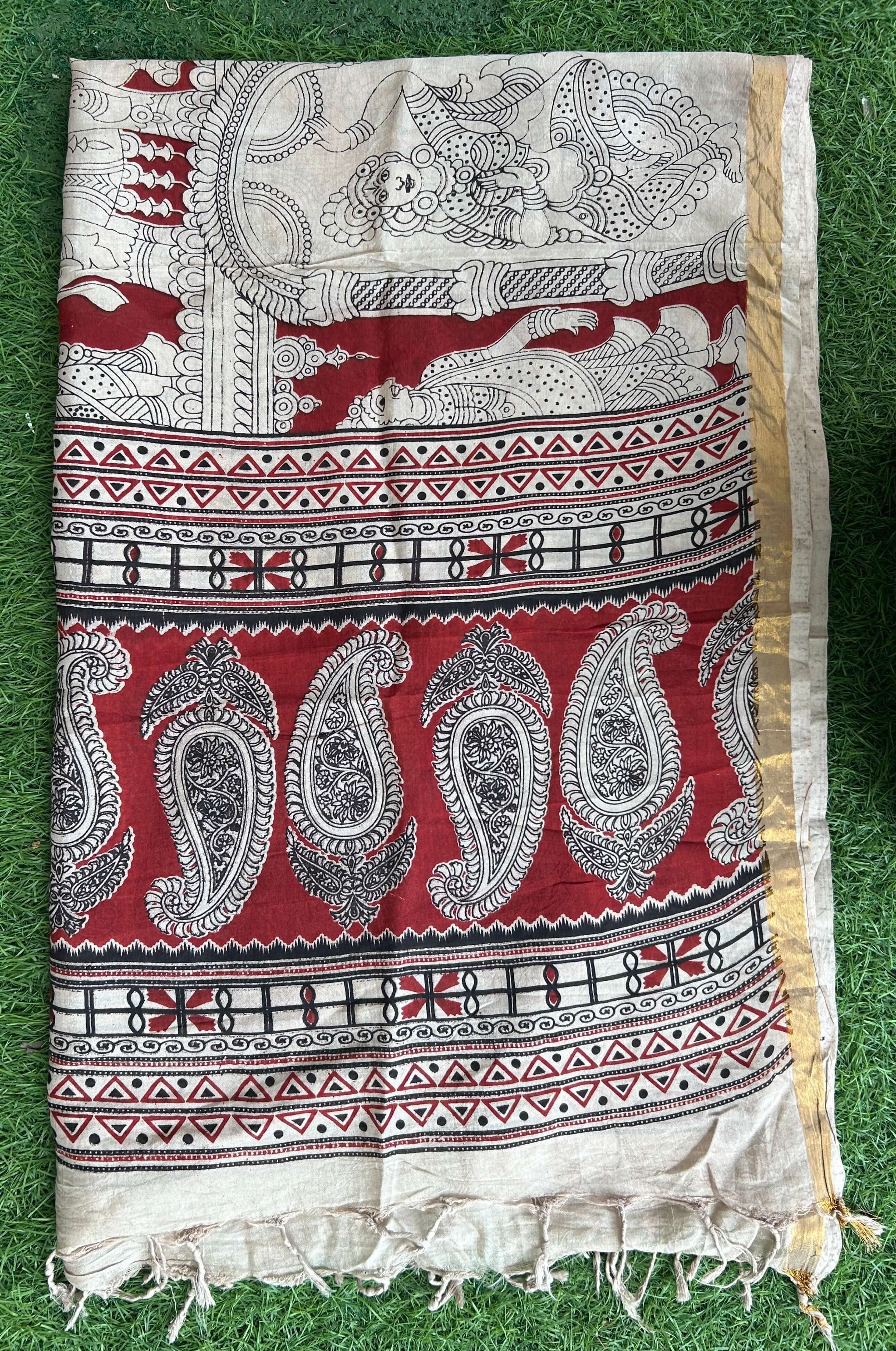Kaddi Border Kalamkari Dupatta- KBKHBD-N-M161