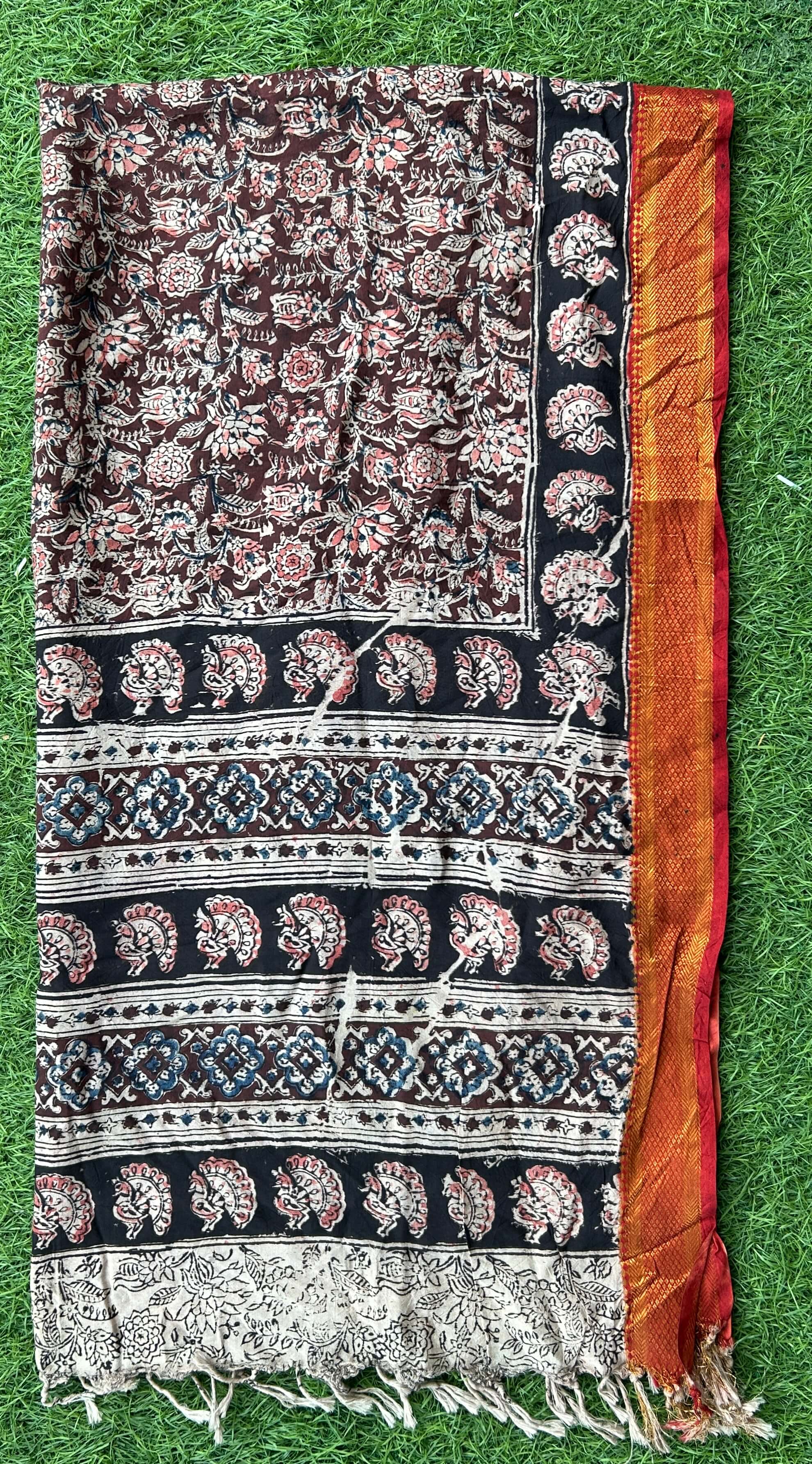 Nizam Border Kalamkari Dupatta- NBKHBD-N-M178