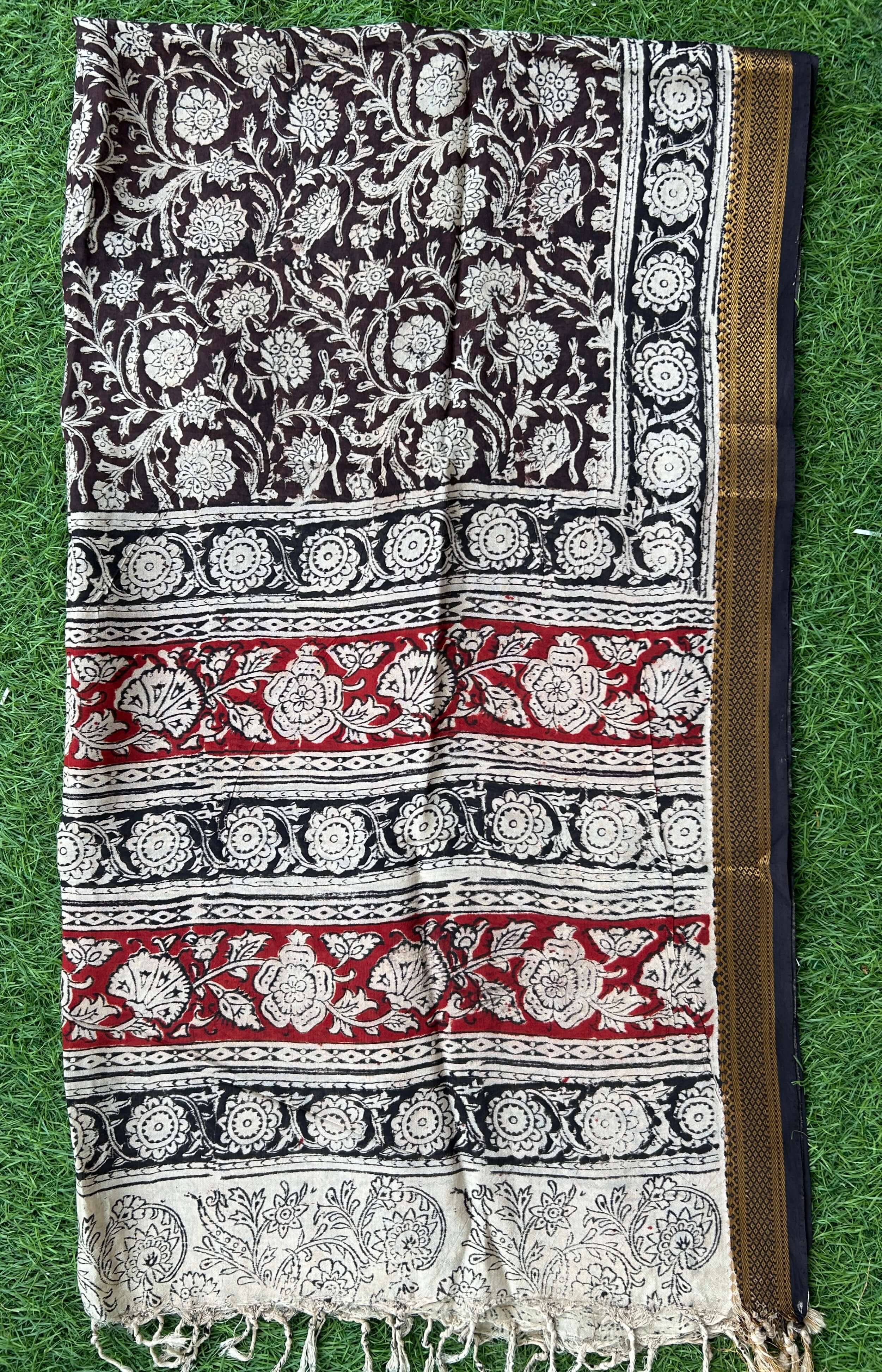 Nizam Border Kalamkari Dupatta- NBKHBD-N-M176