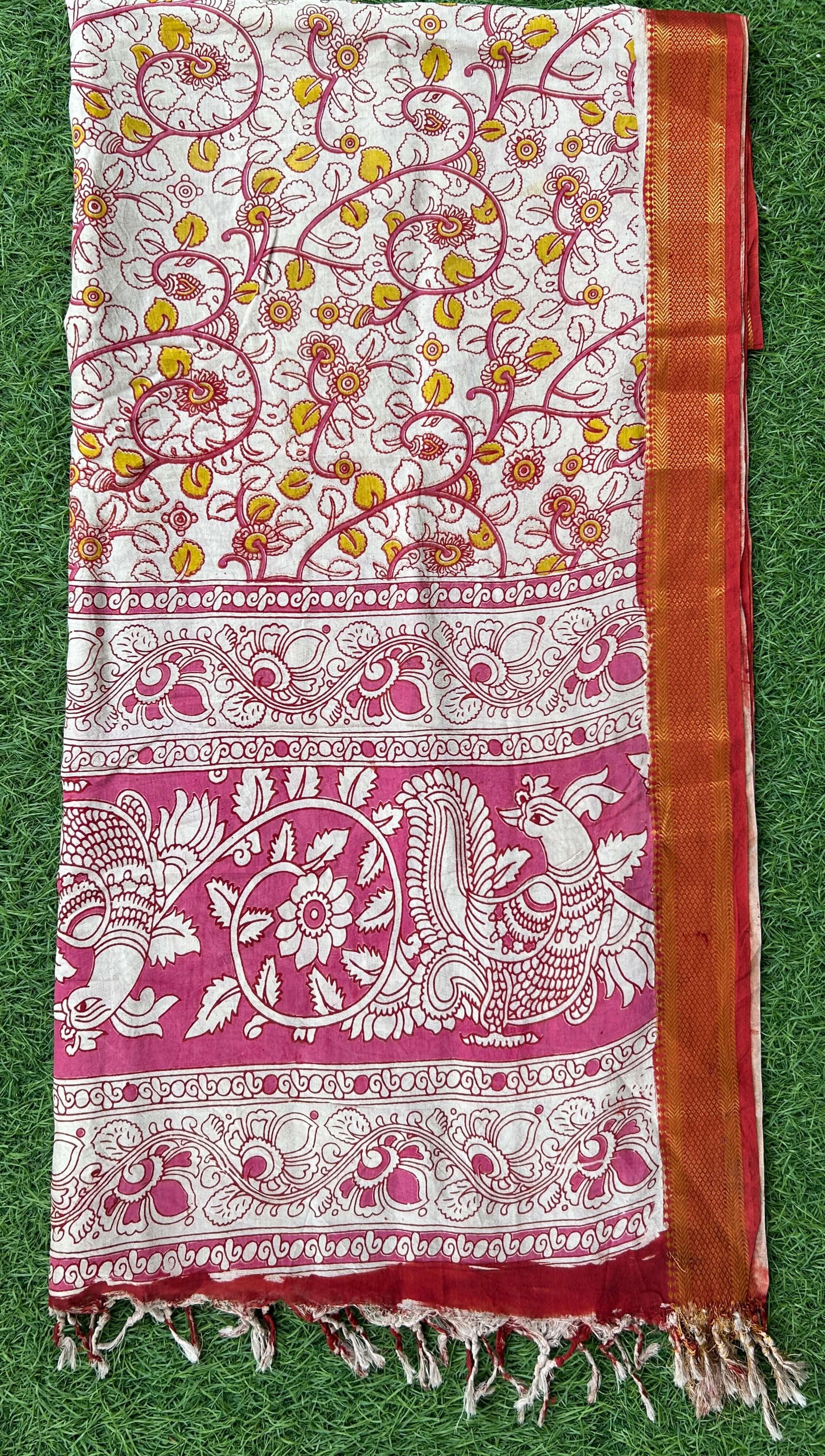 Nizam Border Kalamkari Dupatta- NBKHBD-N-M192