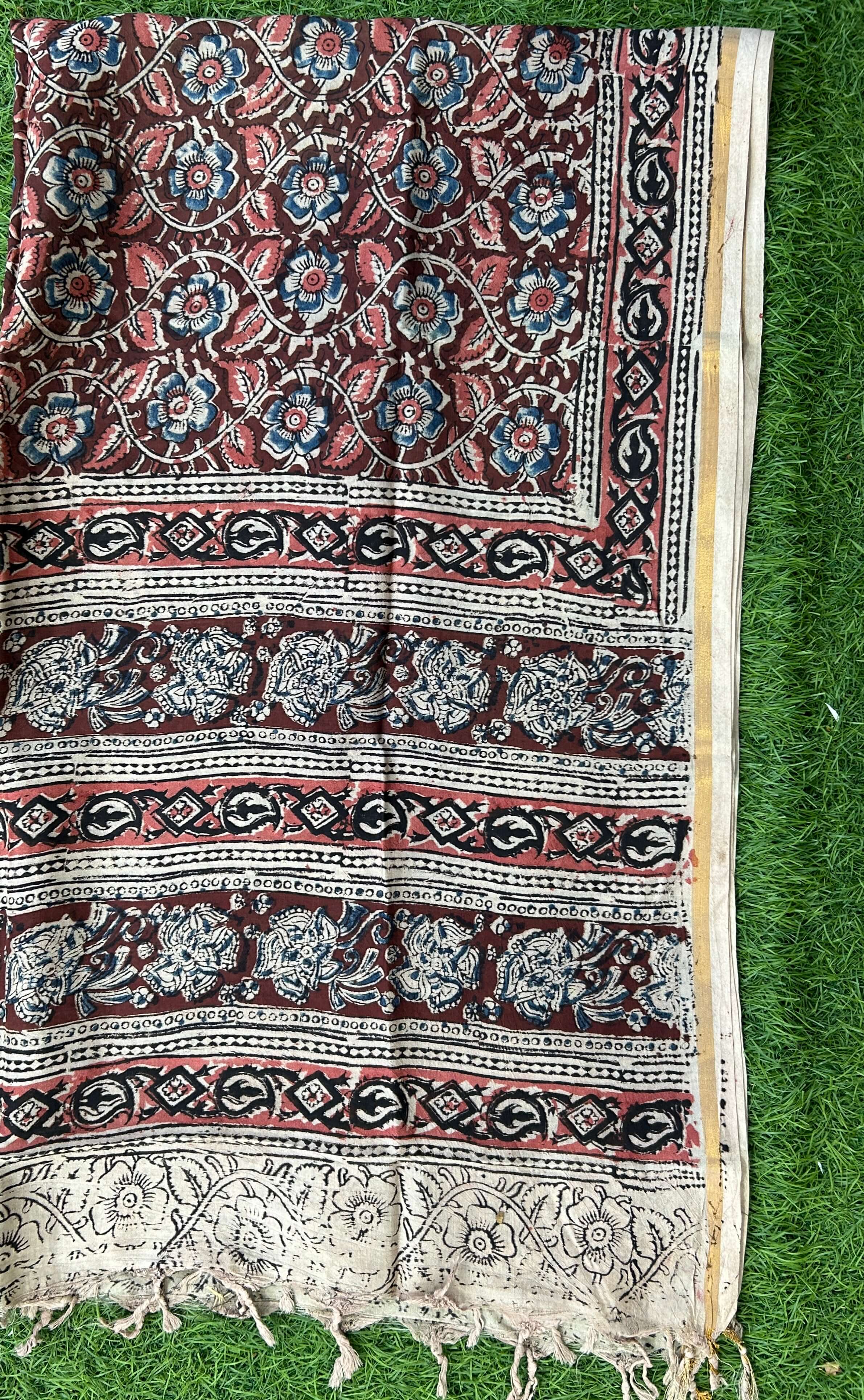 Kaddi Border Kalamkari Dupatta- KBKHPD-N-M183