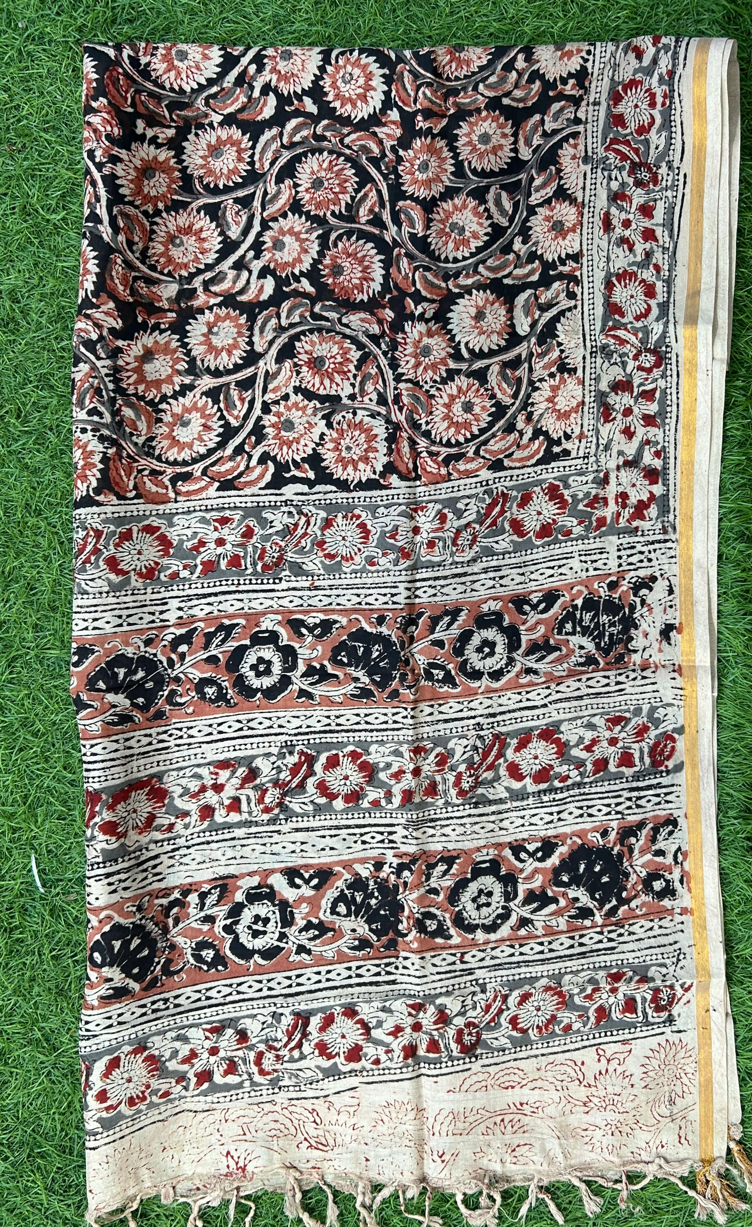 Kaddi Border Kalamkari Dupatta- KBKHPD-N-M186