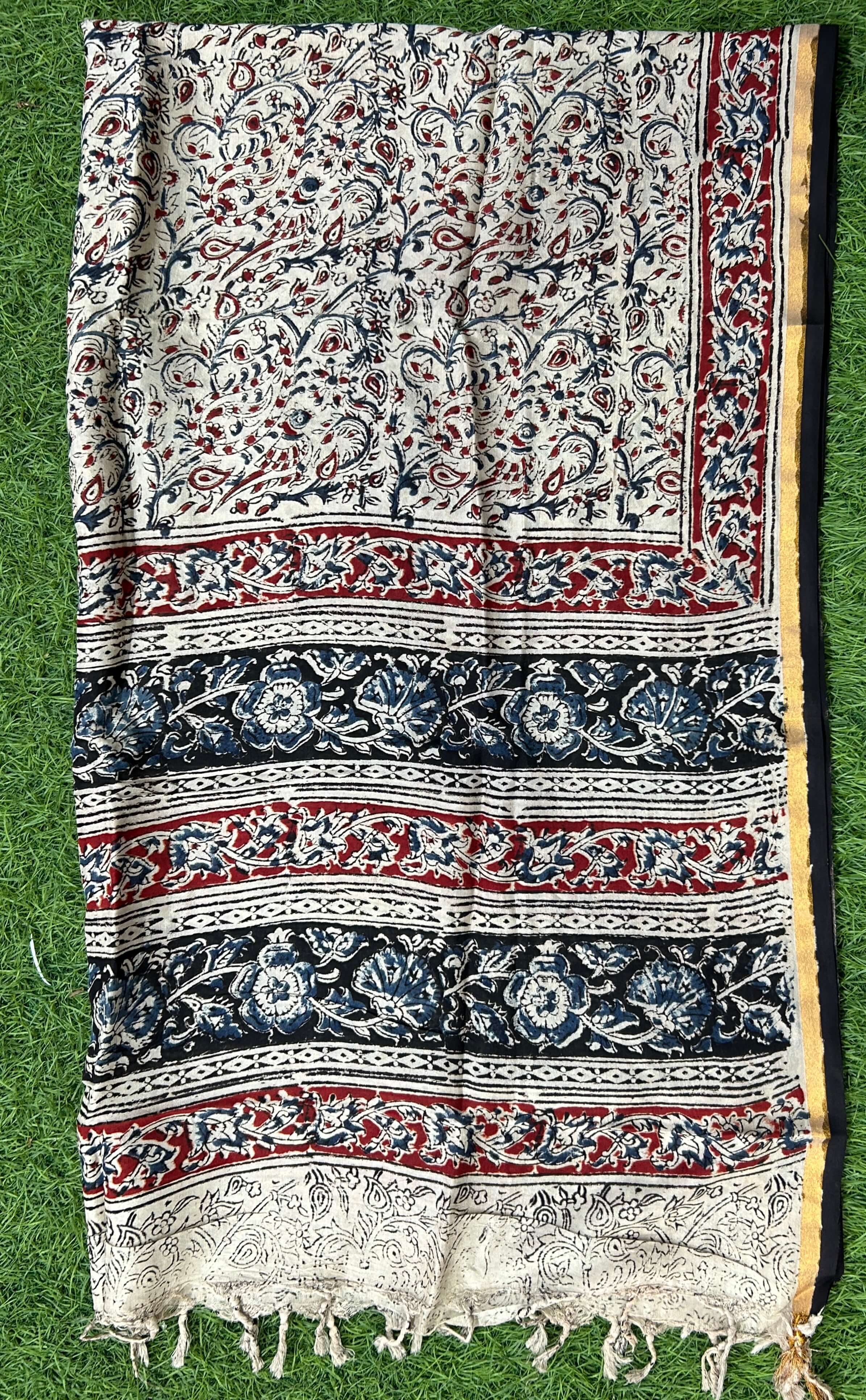 Kaddi Border Kalamkari Dupatta- KBKHPD-N-M187