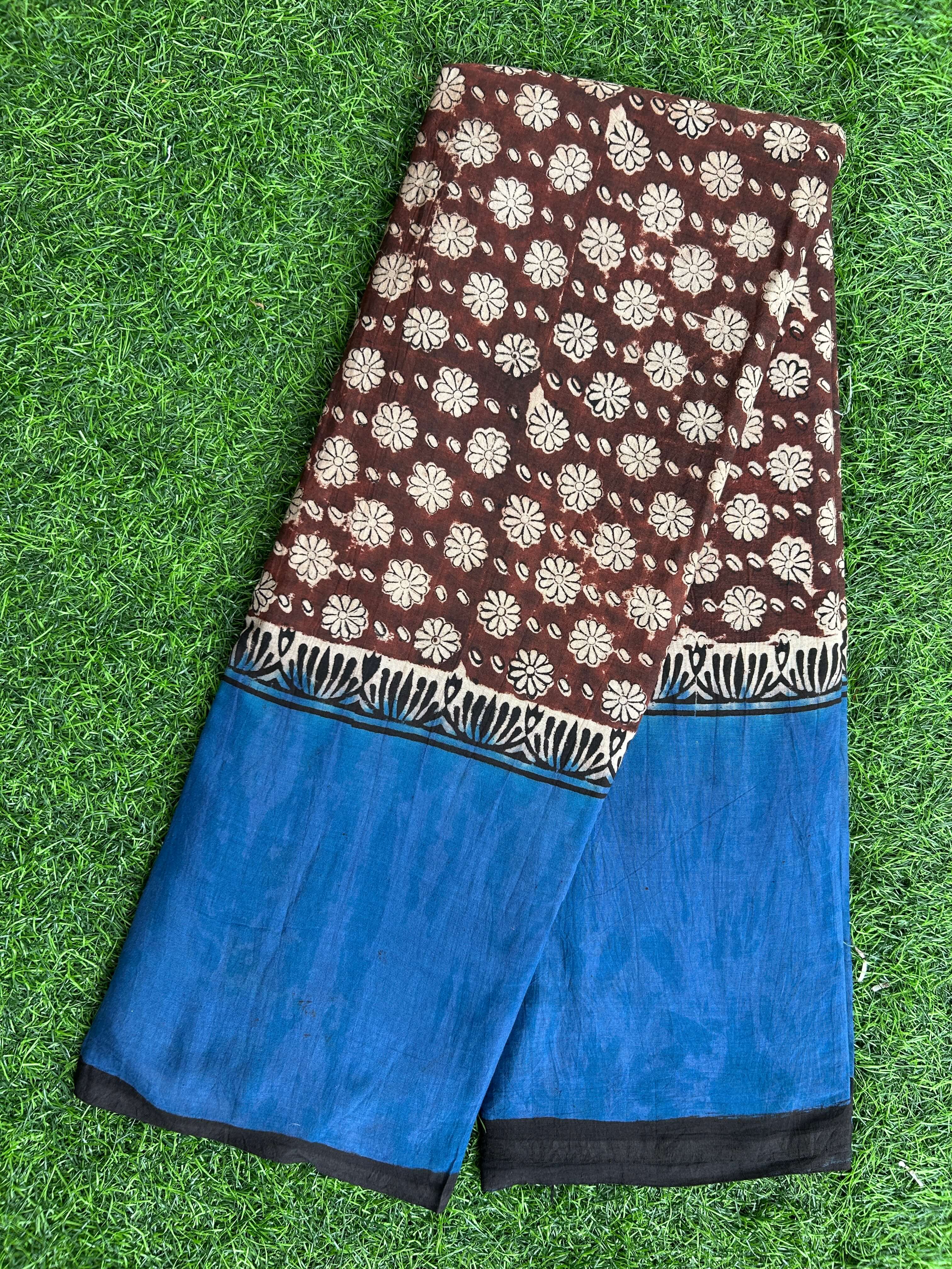 Kalamkari Cotton Hand Printed Gap Border Saree-KCS-HPGB-M026
