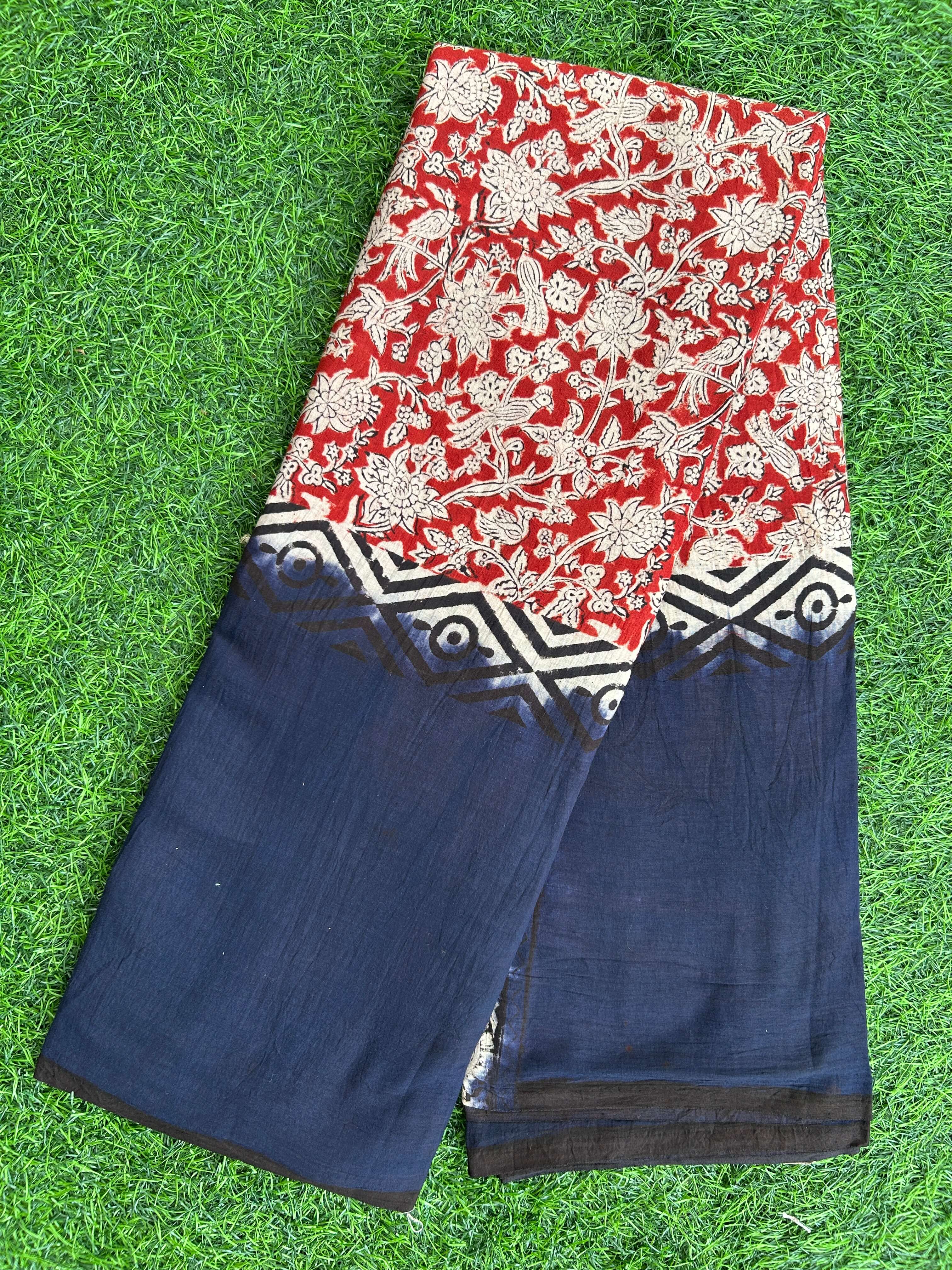 Kalamkari Cotton Hand Printed Gap Border Saree-KCS-HPGB-M023