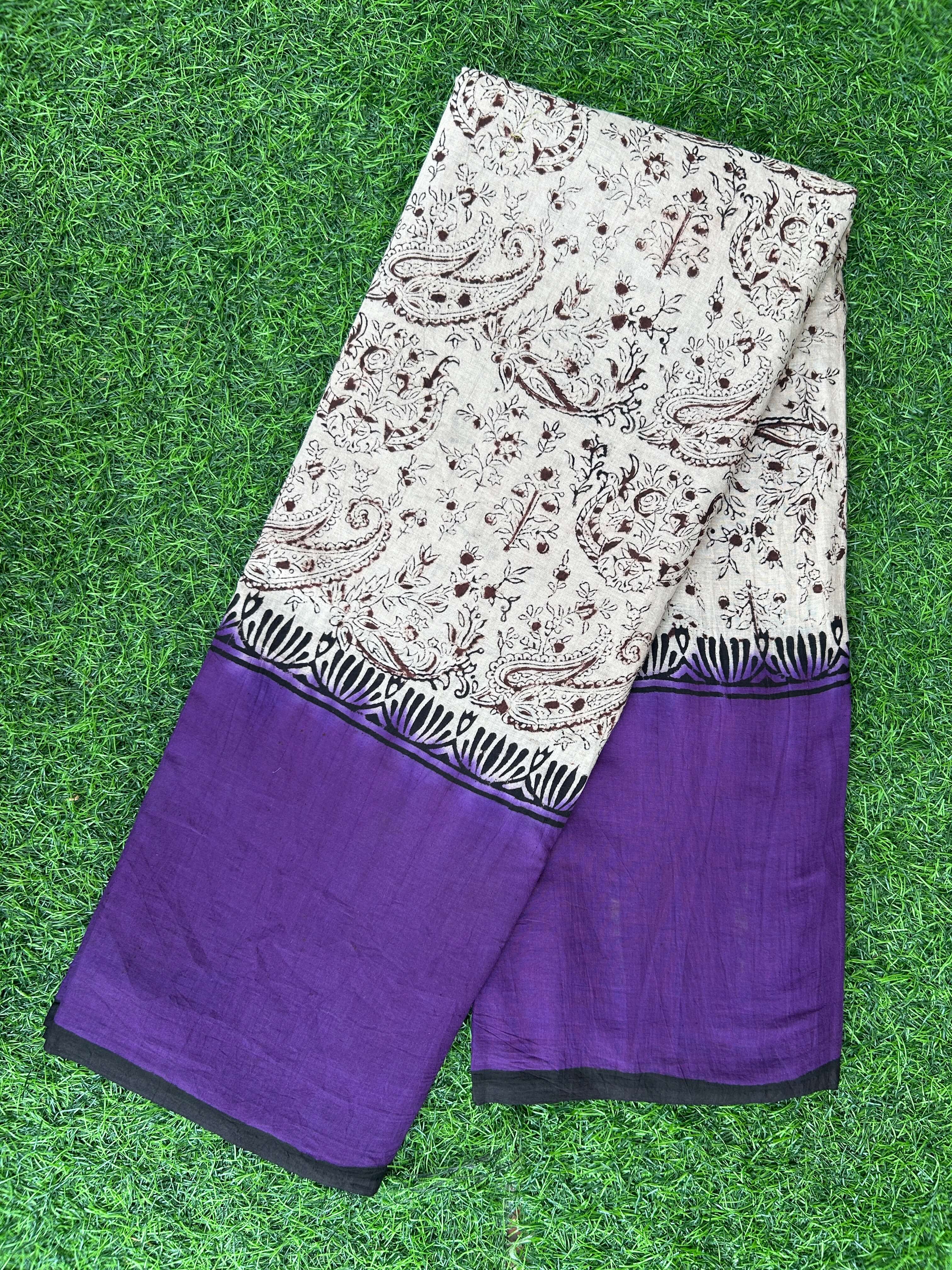 Kalamkari Cotton Hand Printed Gap Border Saree-KCS-HPGB-M044