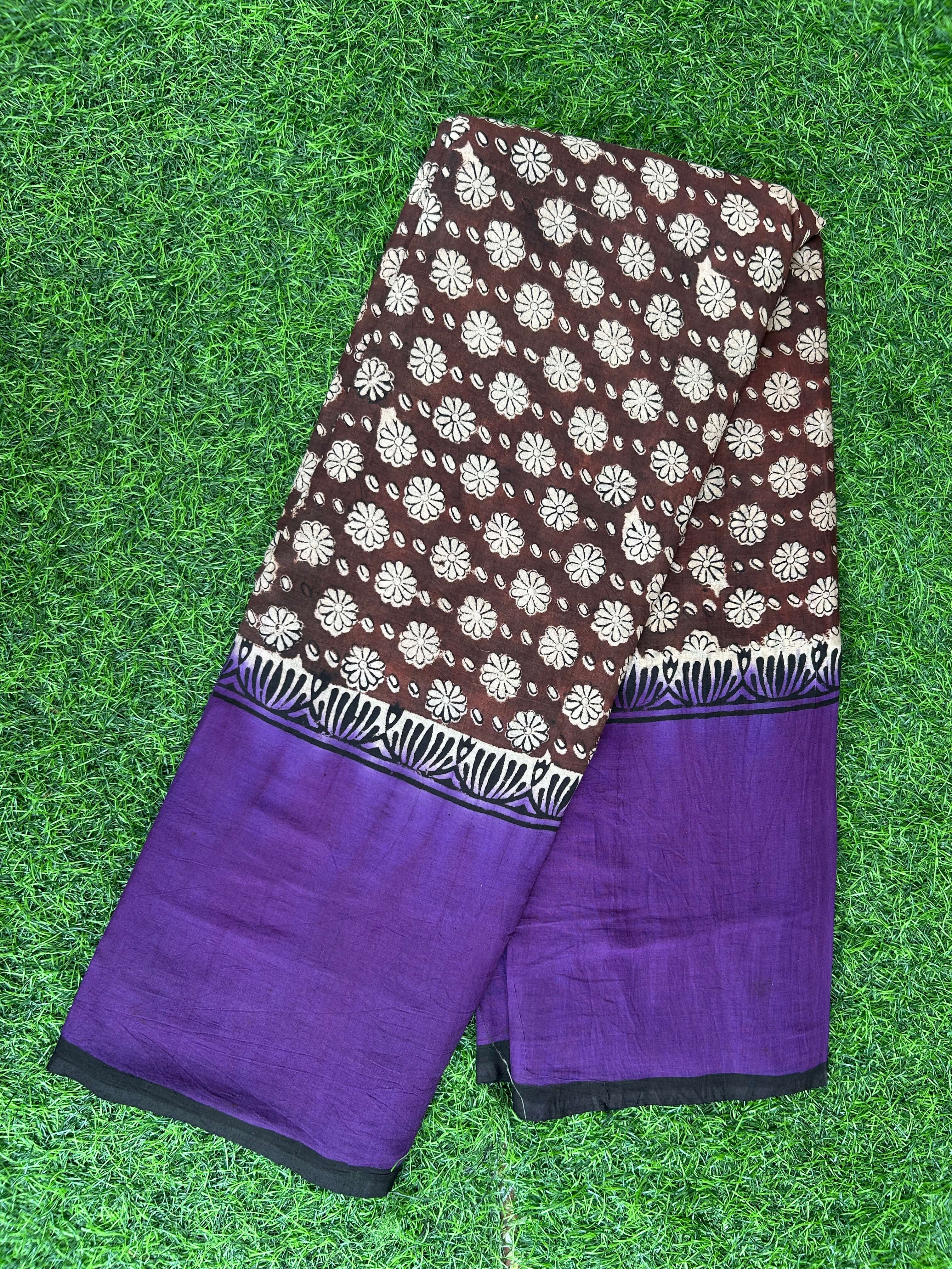 Kalamkari Cotton Hand Printed Gap Border Saree-KCS-HPGB-M045