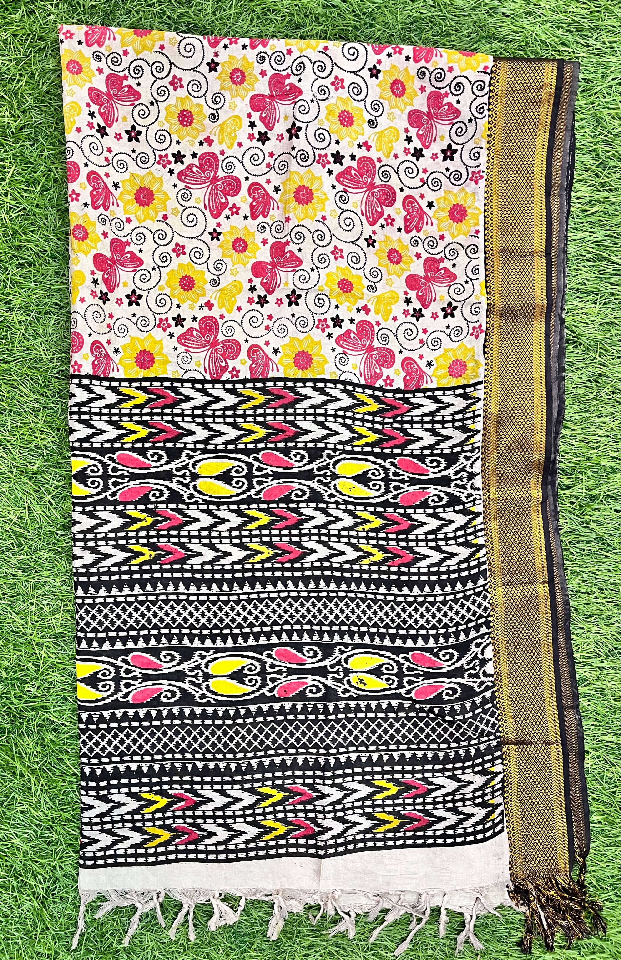 Nizam Border Kalamkari Dupatta- NBKHBD-N-M084