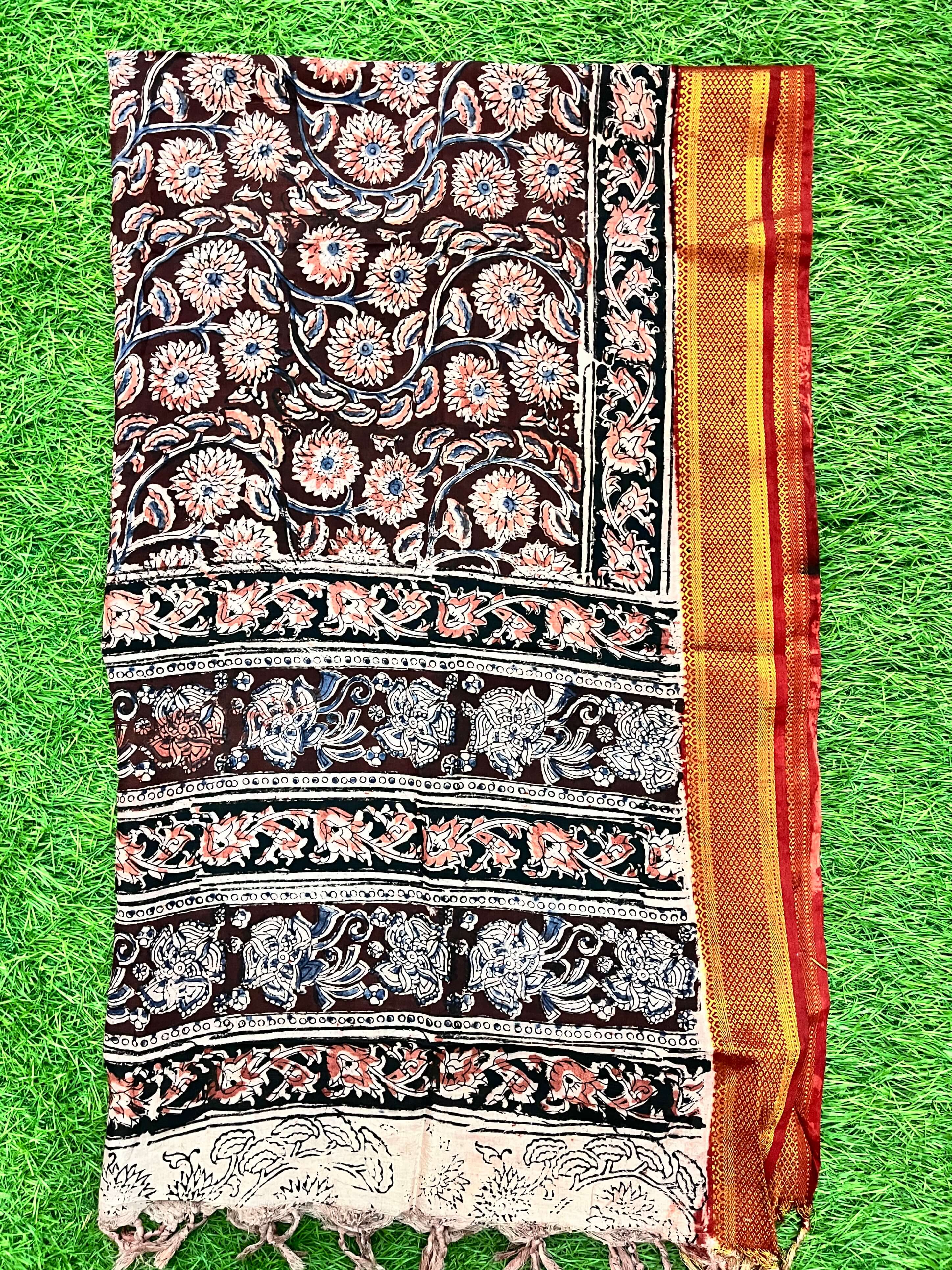Nizam Border Kalamkari Dupatta- NBKHBD-N-M100