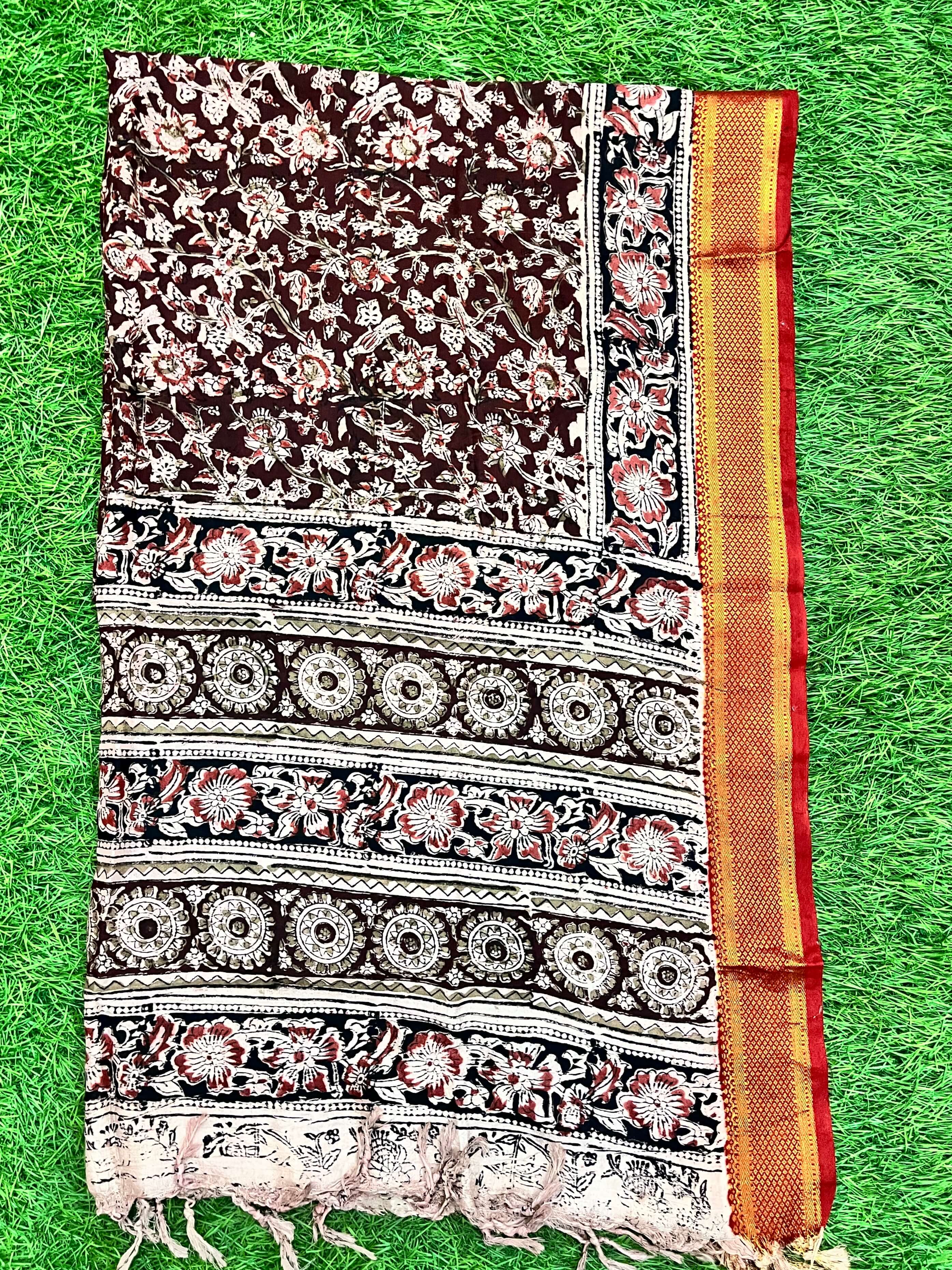 Nizam Border Kalamkari Dupatta- NBKHBD-N-M103