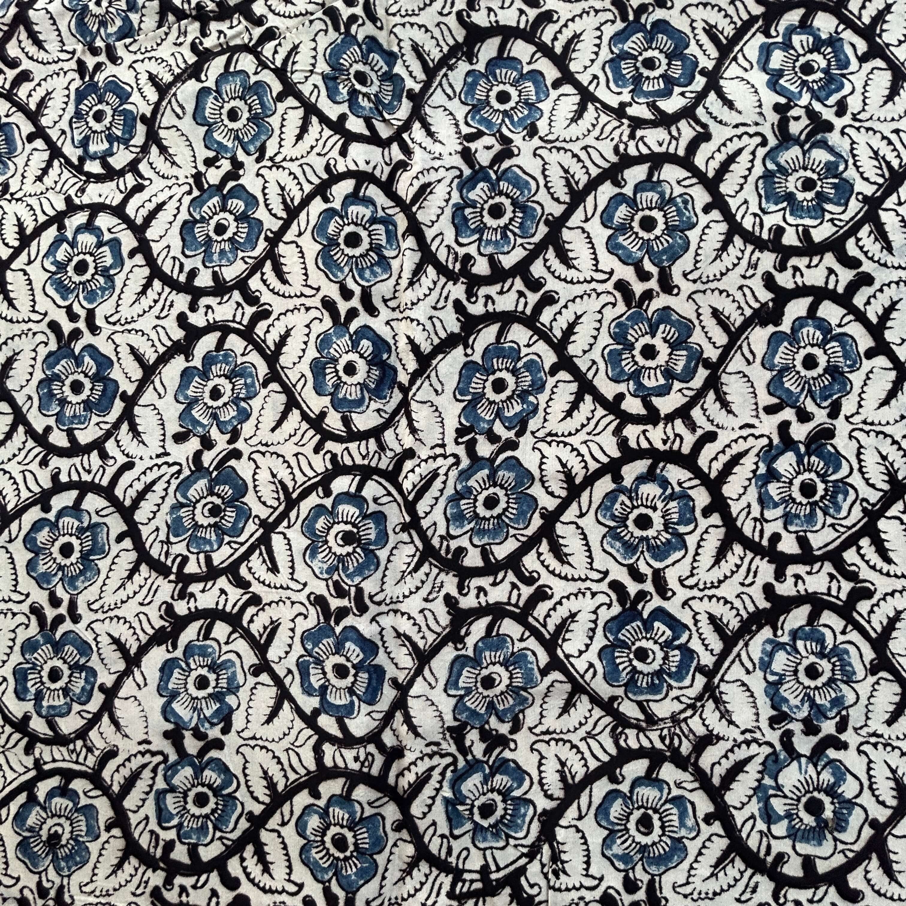 Kalamkari Block Printed Chennuri Silk Fabric - HBPS-B020