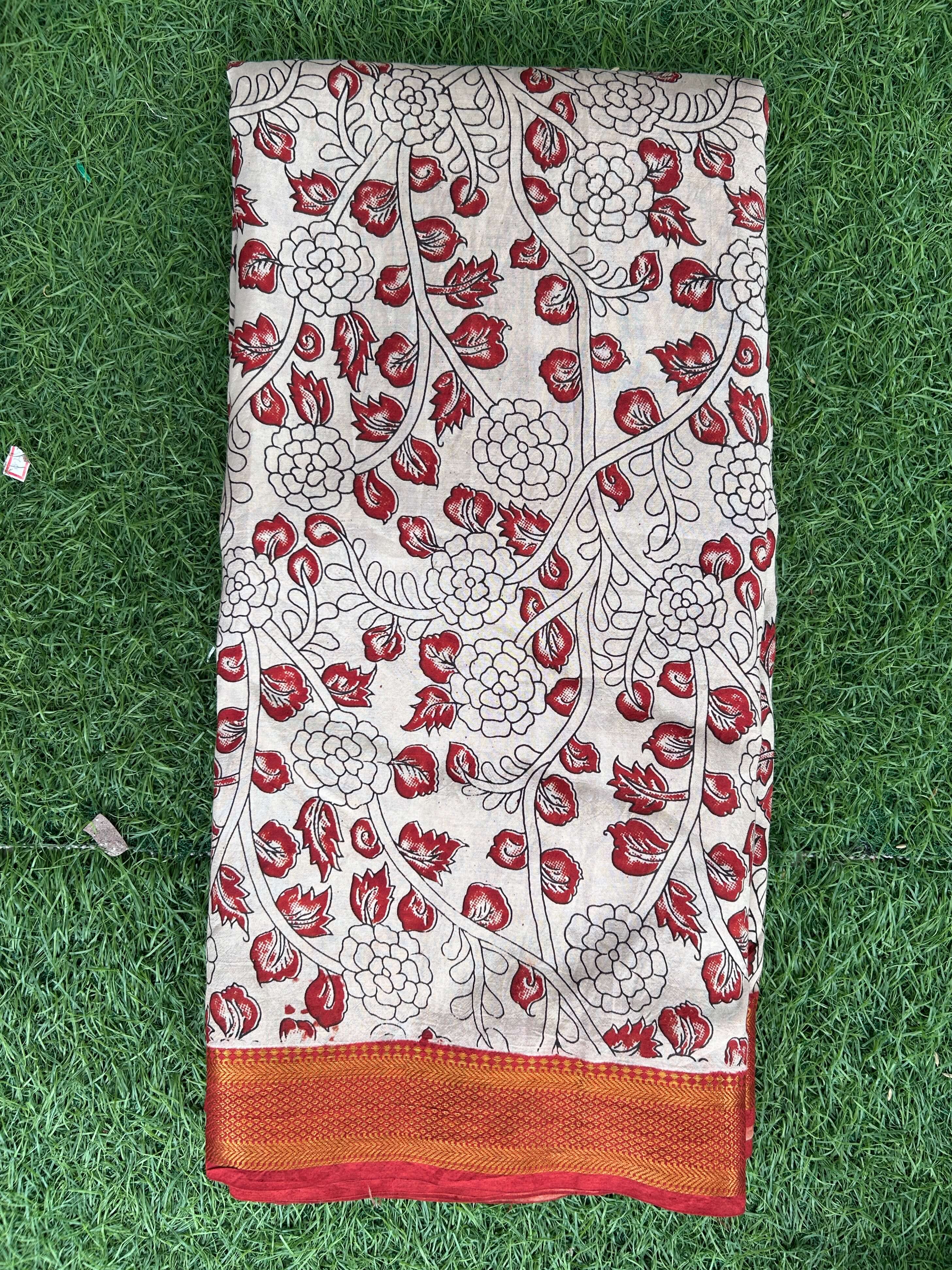 Kalamkari Screen Printed Nizam Border Fabric - SPNBF-002