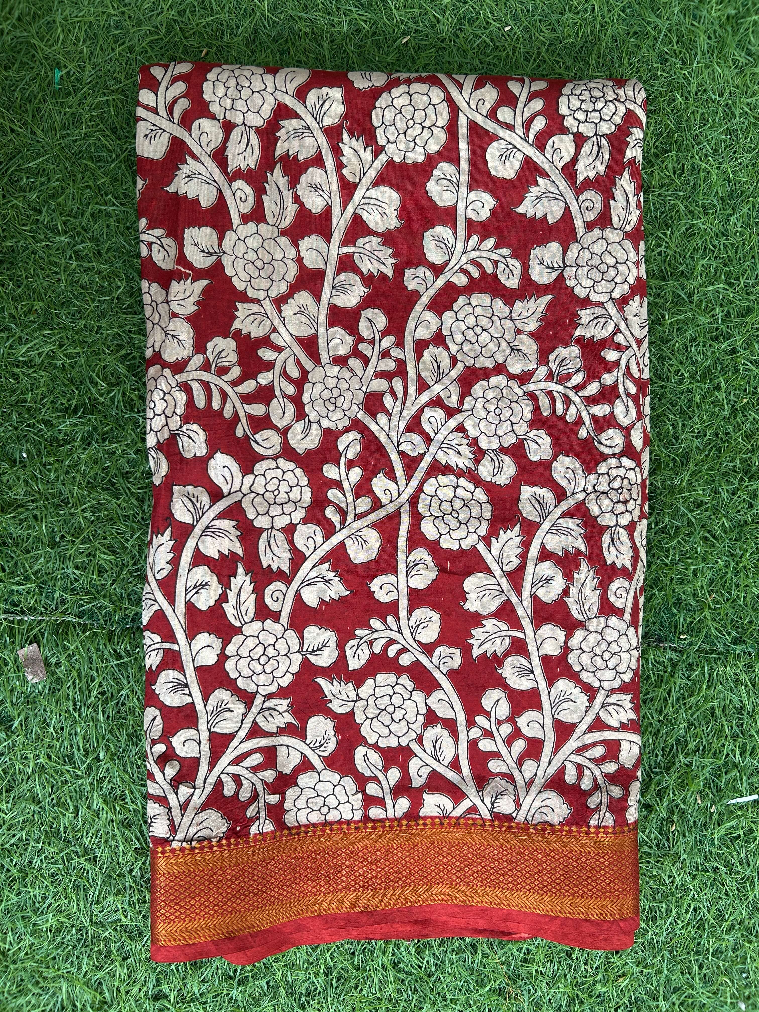 Kalamkari Screen Printed Nizam Border Fabric - SPNBF-003