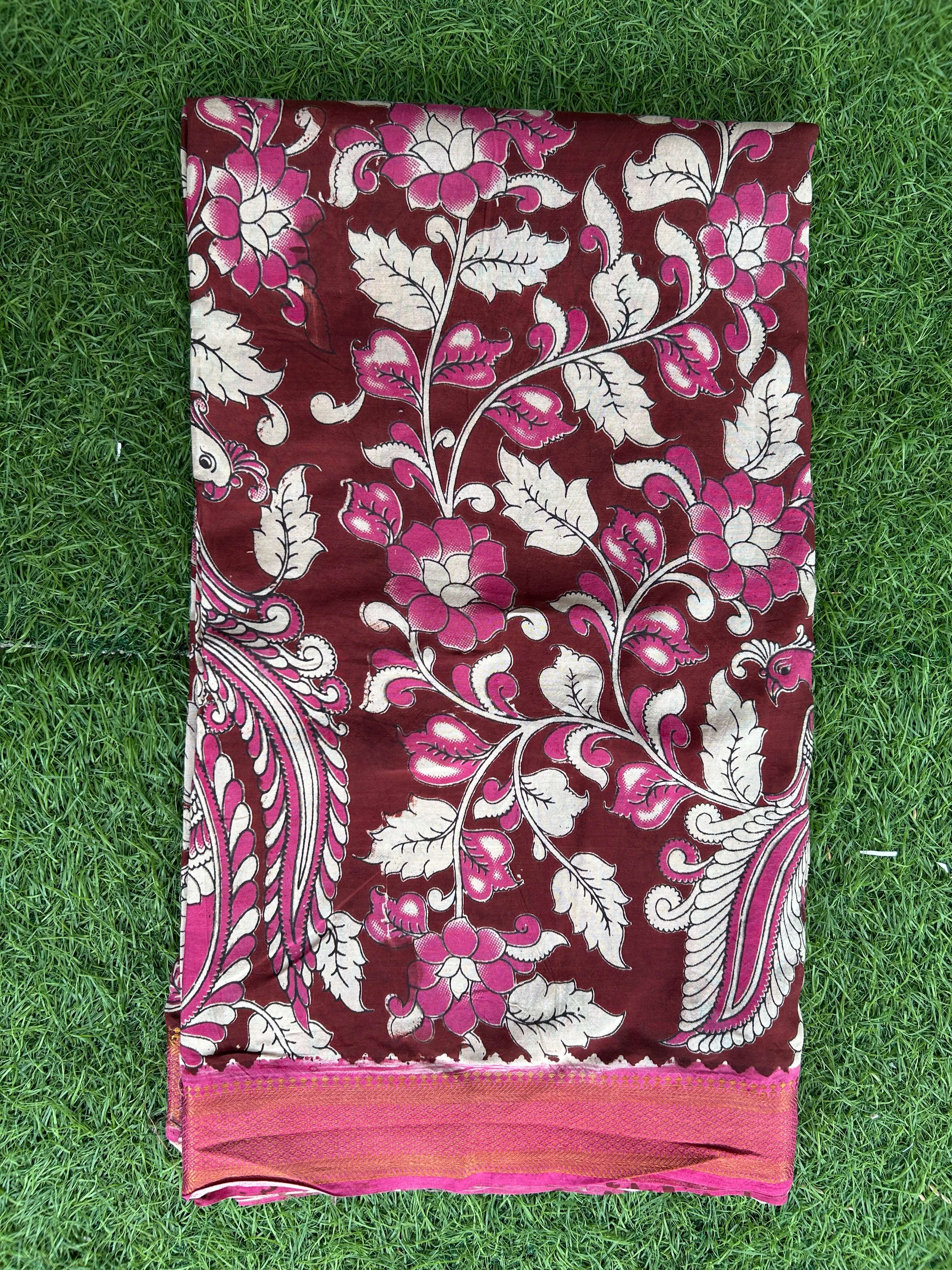 Kalamkari Screen Printed Nizam Border Fabric - SPNBF-009