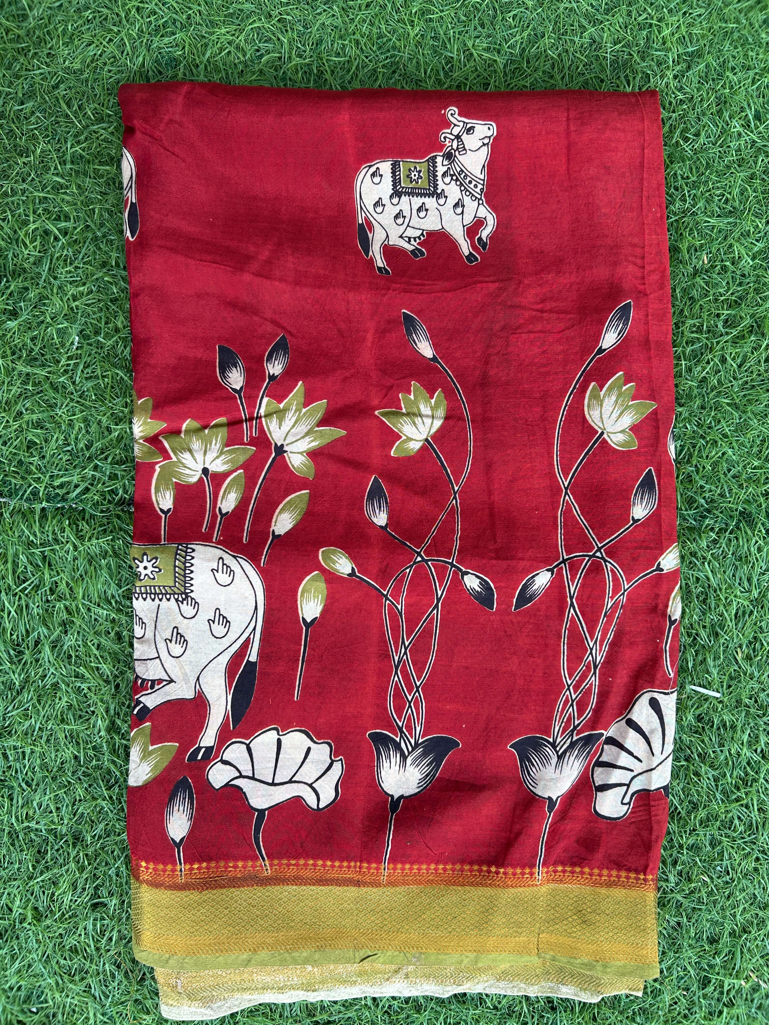 Kalamkari Screen Printed Nizam Border Fabric - SPNBF-007