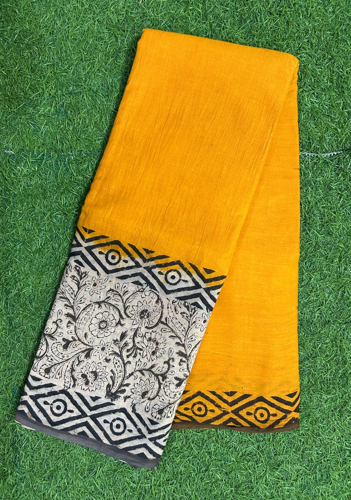 Tie & Dye Kalamkari Cotton handprinted Gap border Saree KCS-HPGB-M013