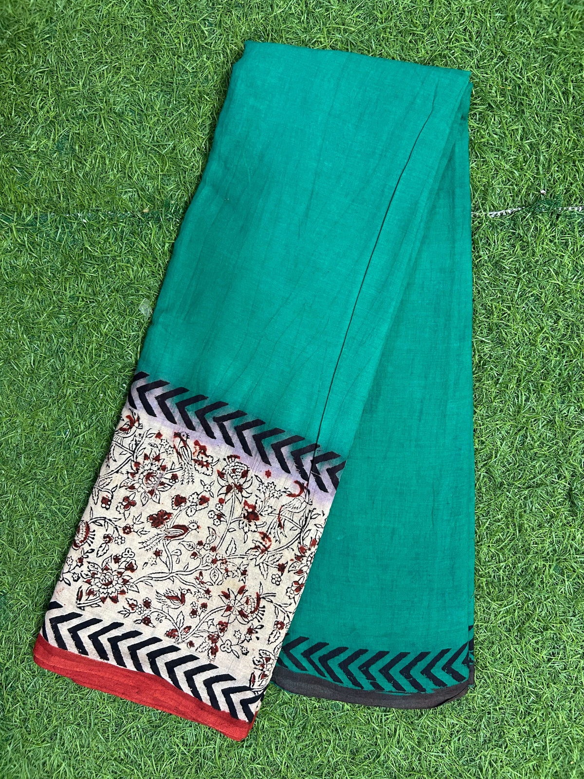 Tie & Dye Kalamkari Cotton handprinted Gap border Saree KCS-HPGB-M014