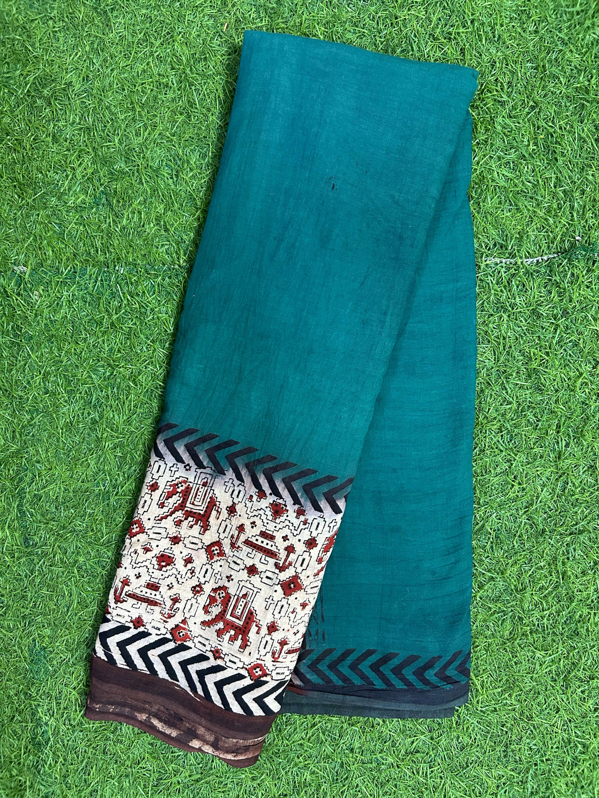 Tie & Dye Kalamkari Cotton handprinted Gap border Saree KCS-HPGB-M015