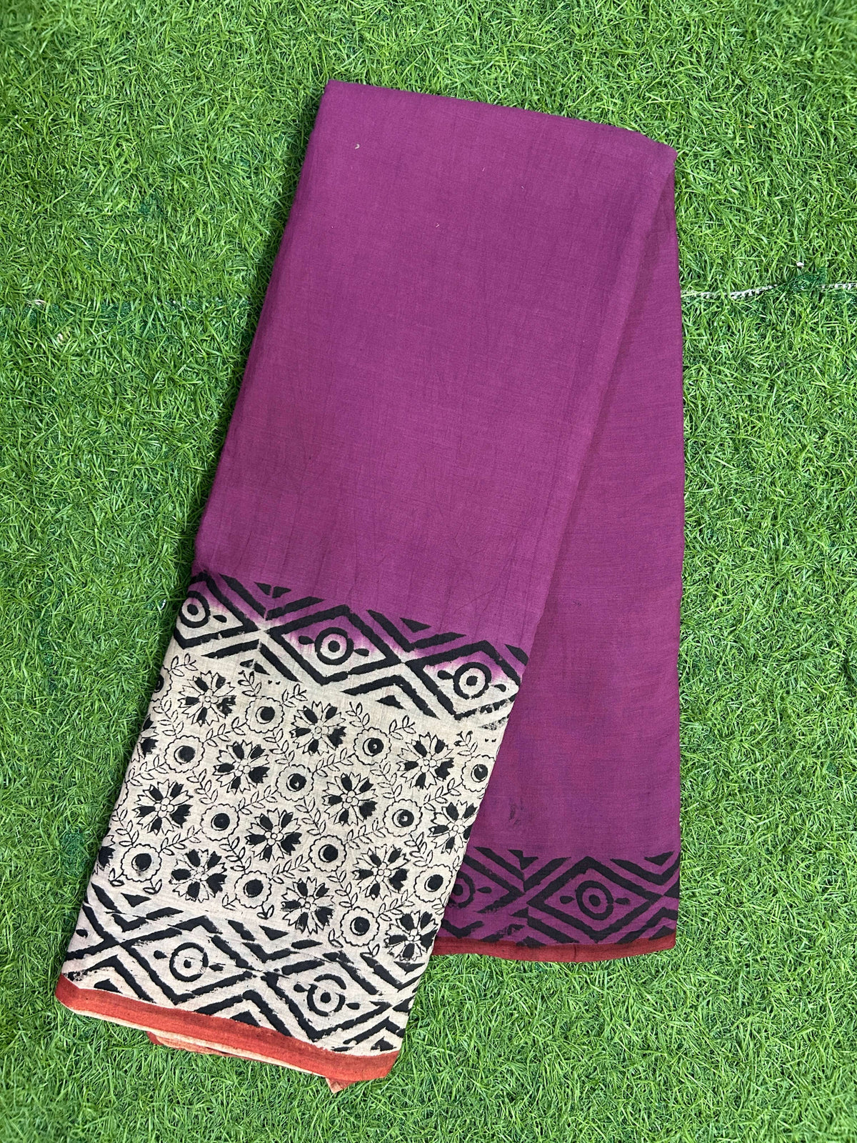 Tie & Dye Kalamkari Cotton handprinted Gap border Saree KCS-HPGB-M016