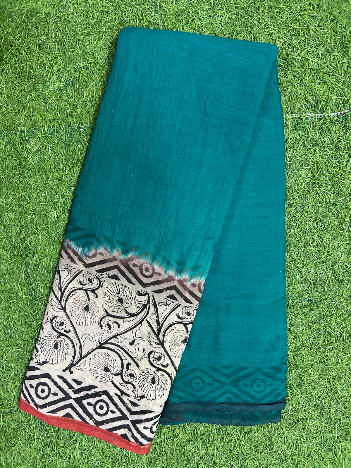 Tie & Dye Kalamkari Cotton handprinted Gap border Saree KCS-HPGB-M017