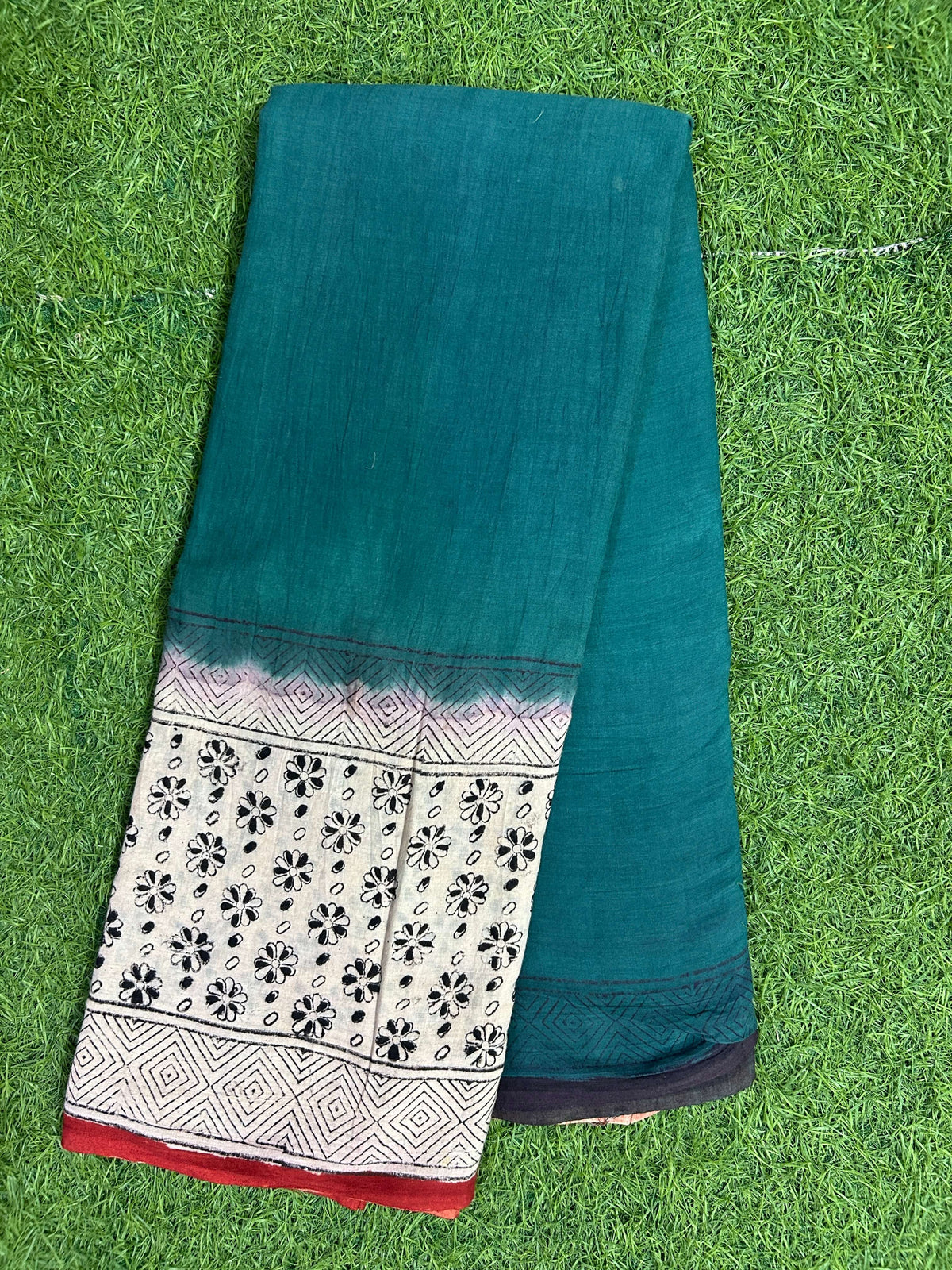 Tie & Dye Kalamkari Cotton handprinted Gap border Saree KCS-HPGB-M018