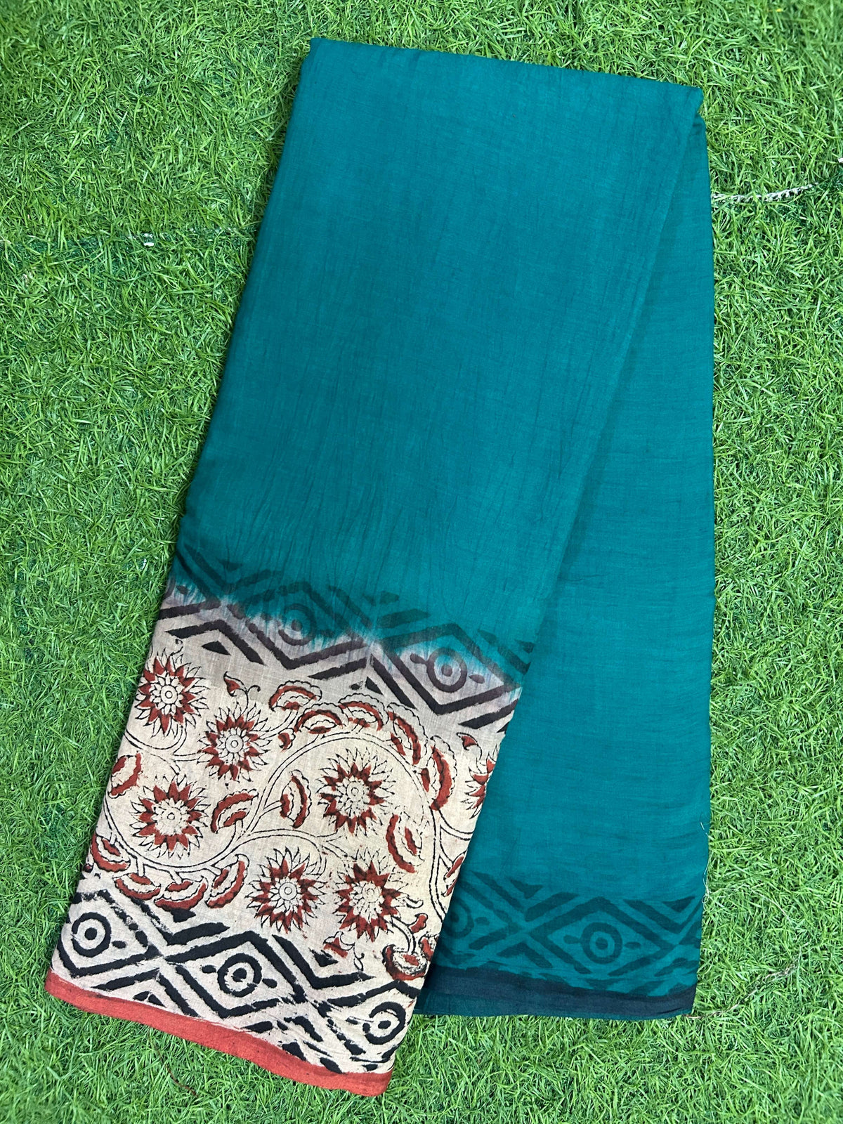 Tie & Dye Kalamkari Cotton handprinted Gap border Saree KCS-HPGB-M019