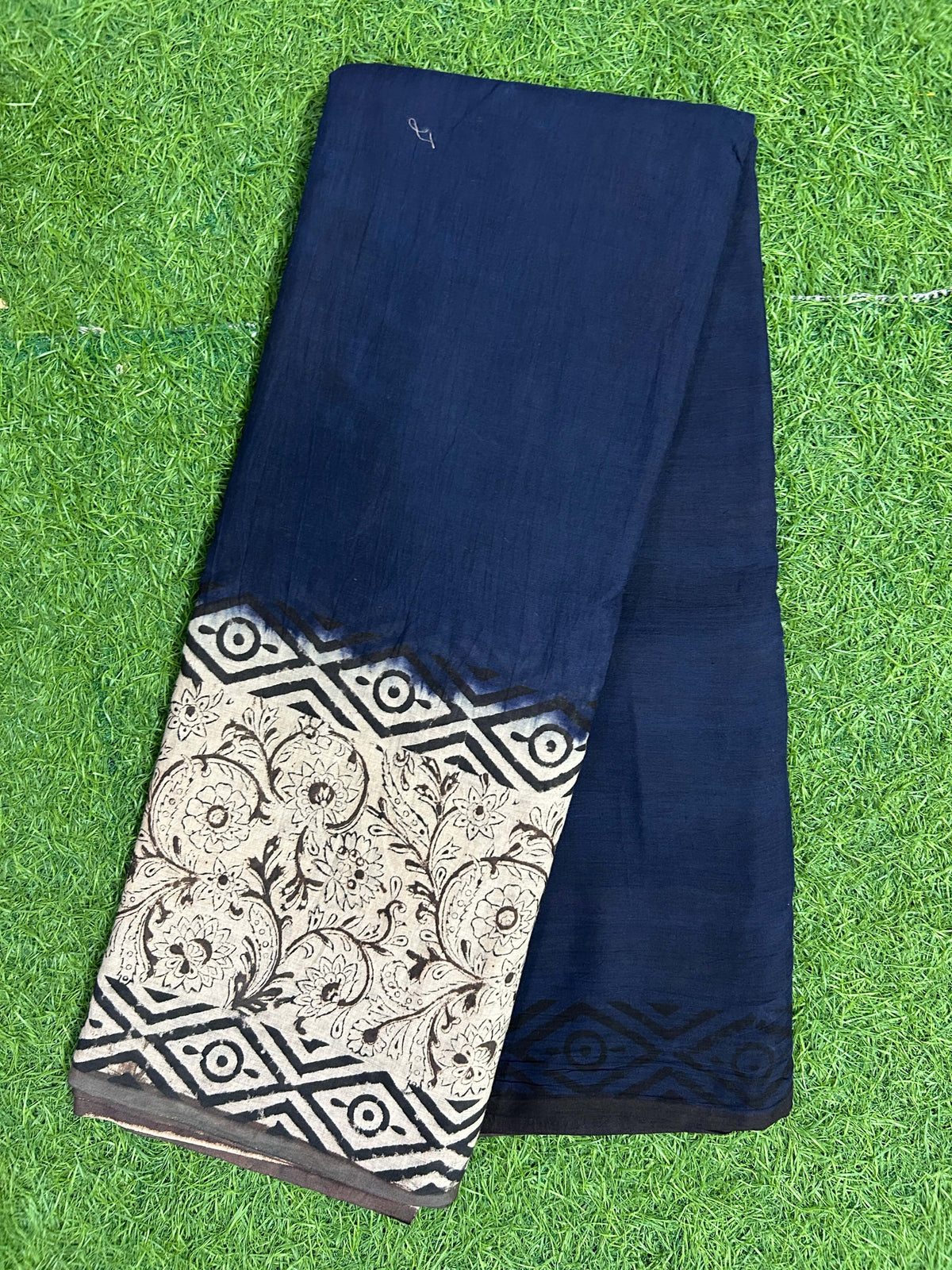 Tie & Dye Kalamkari Cotton handprinted Gap border Saree KCS-HPGB-M020
