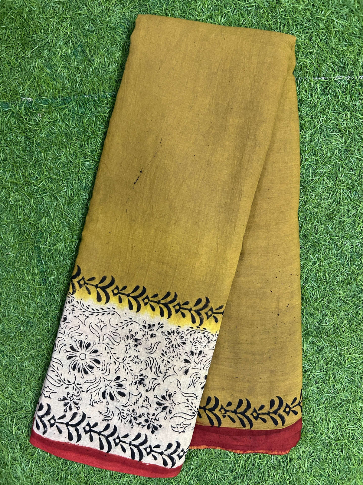 Tie & Dye Kalamkari Cotton handprinted Gap border Saree KCS-HPGB-M021