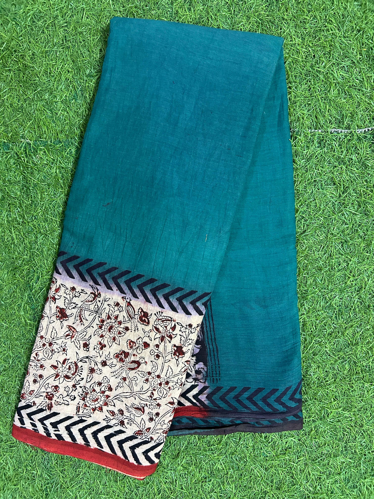 Tie & Dye Kalamkari Cotton handprinted Gap border Saree KCS-HPGB-M023