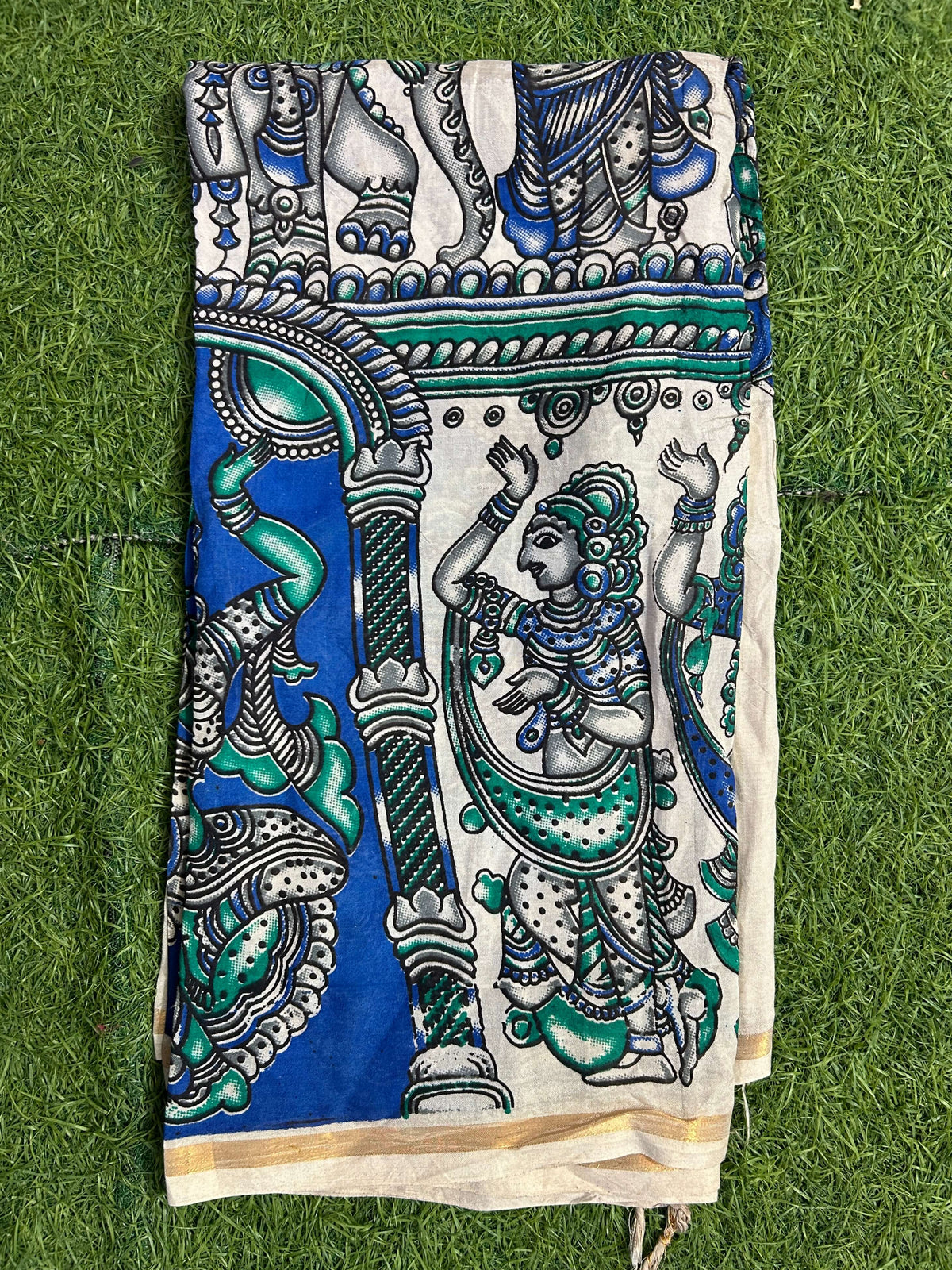 Kaddi Border Kalamkari Dupatta- KBKHPD-N-M187