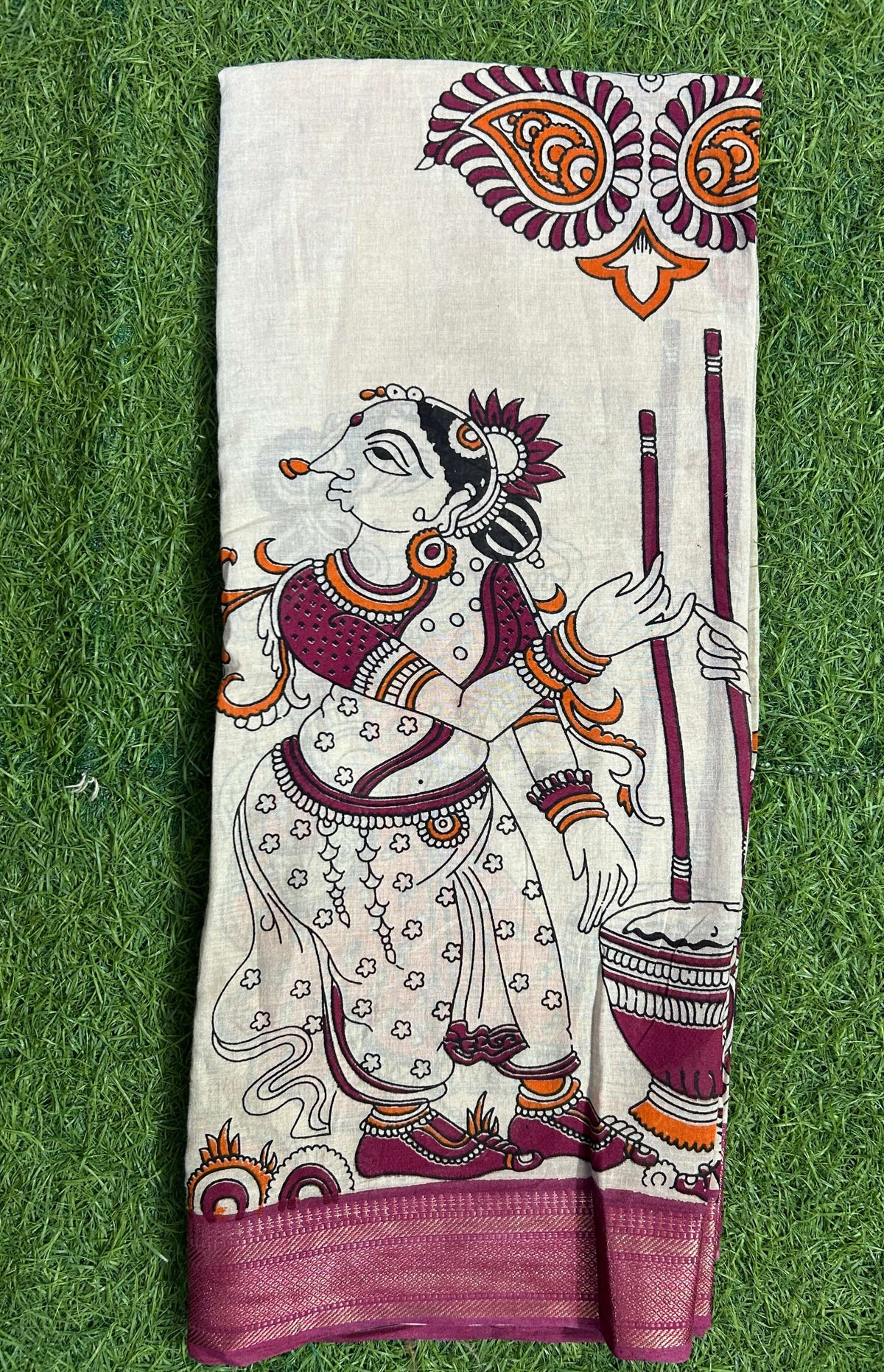 Cotton Nizam Border Kalamkari Dupatta- NBKD-N-M004