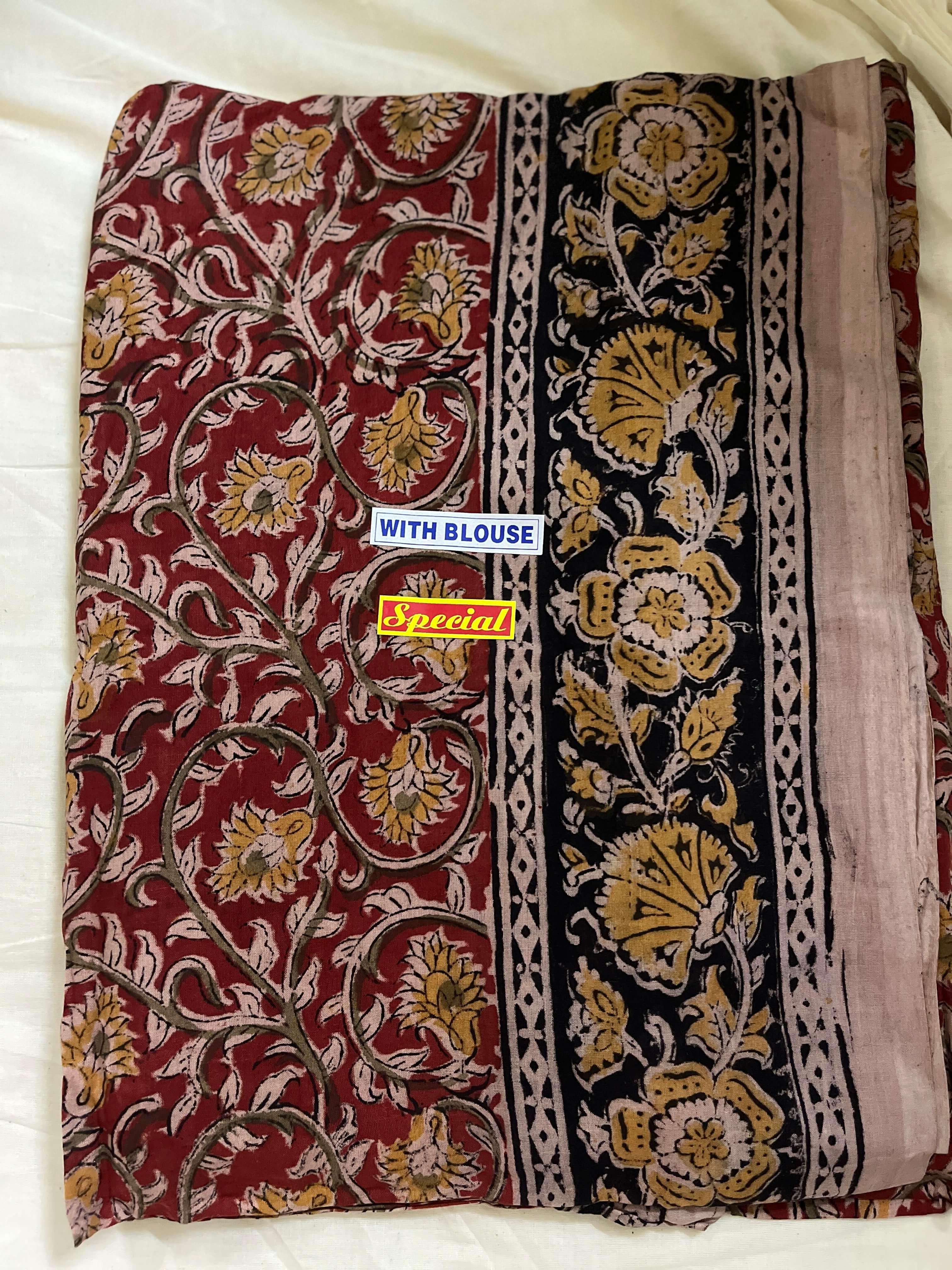 Kalamkari Cotton Handblock Printed Saree-CLRS-HPC-M138