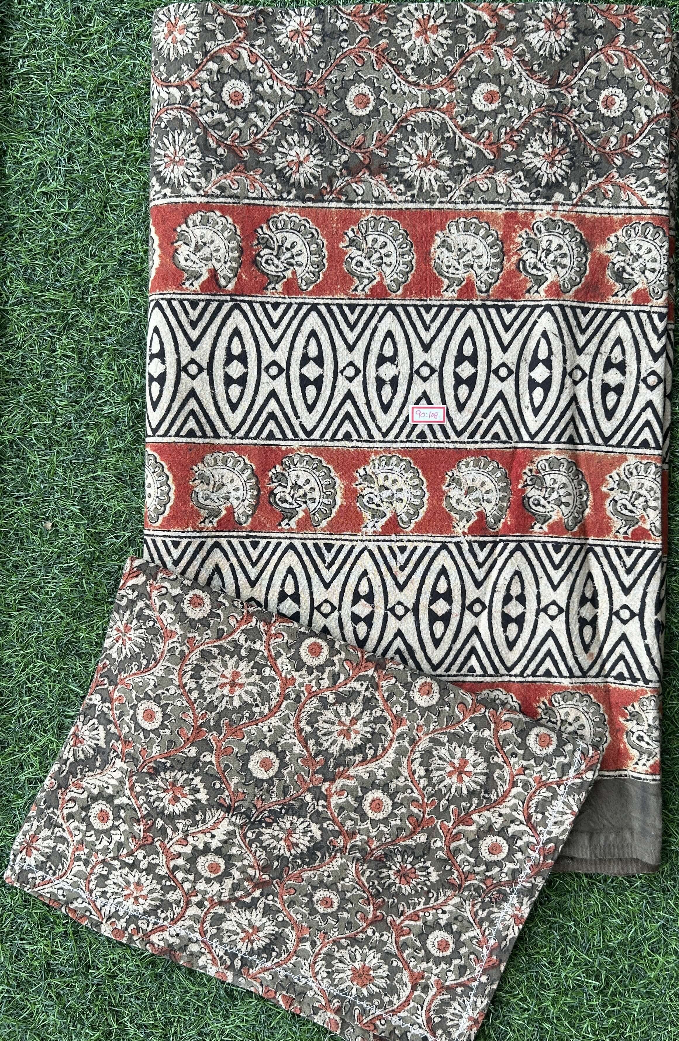 Kalamkari Block Printed Cotton Bed Cover with Pillow Covers - KBS050(90*108)