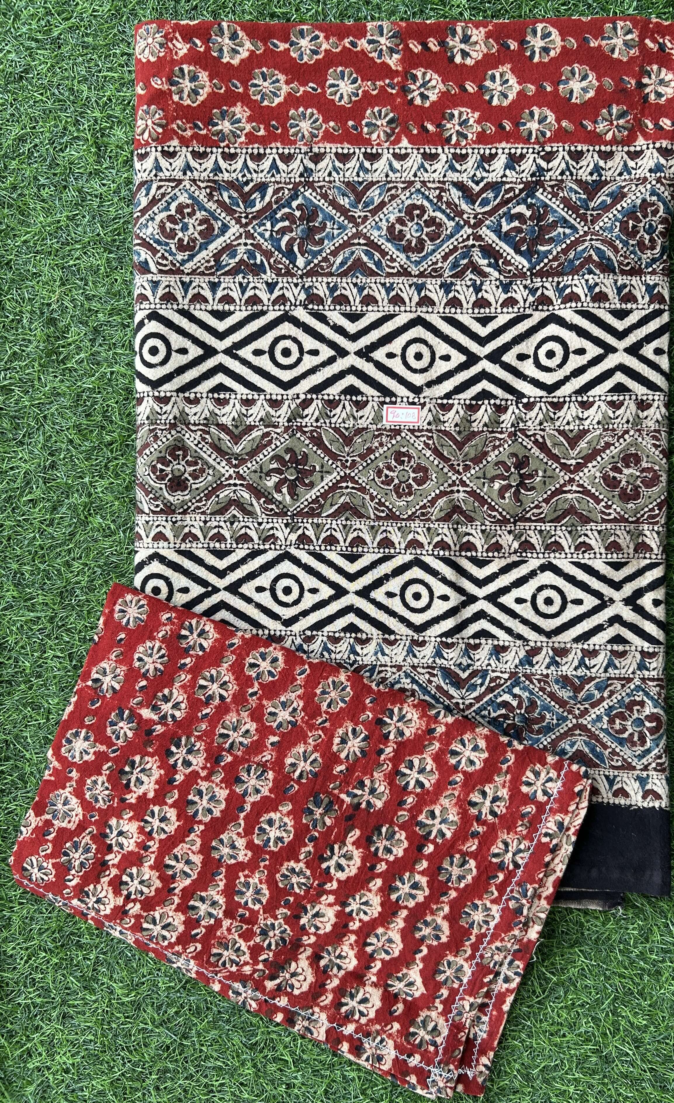 Kalamkari Block Printed Cotton Bed Cover with Pillow Covers - KBS051(90*108)