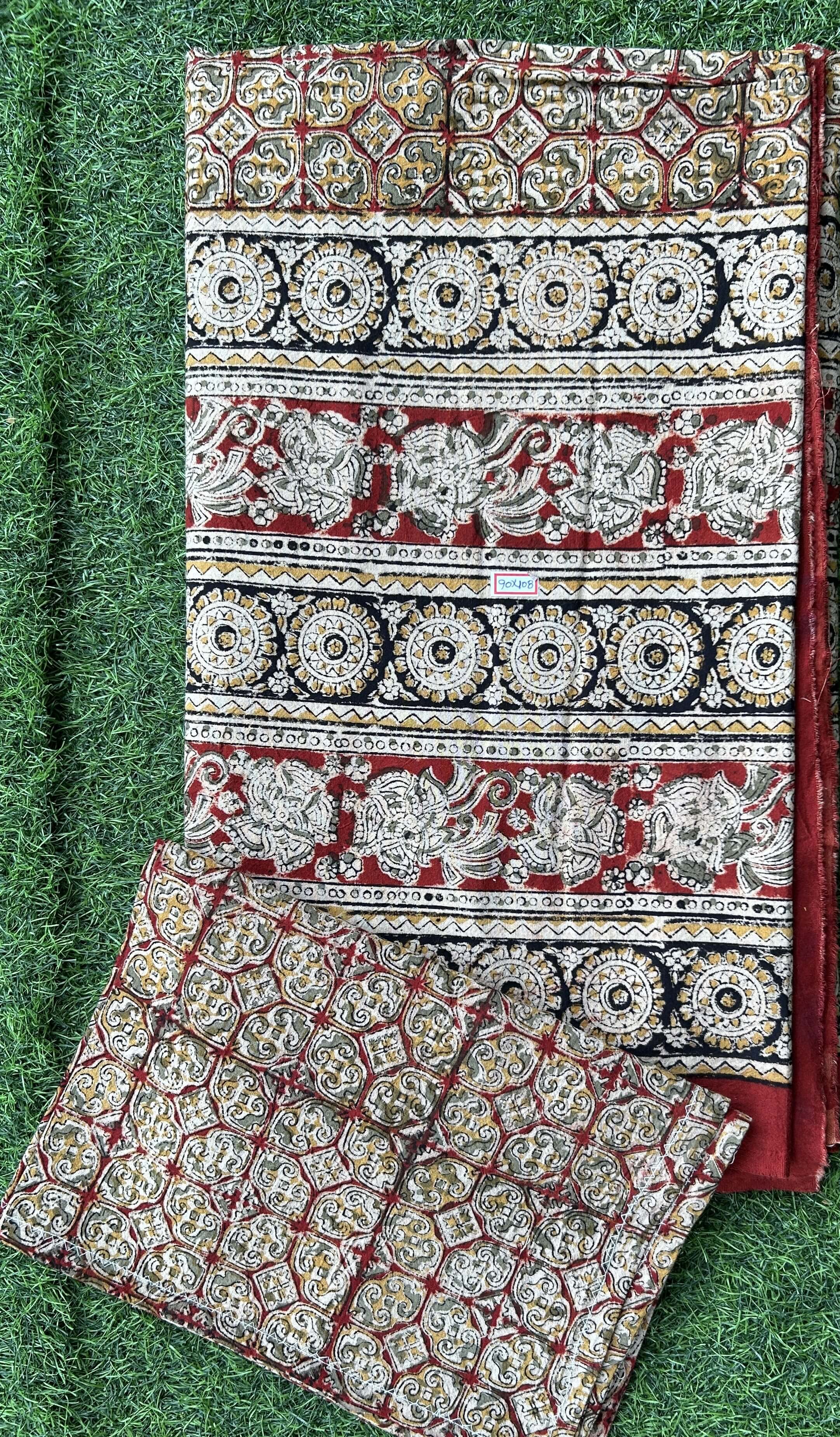 Kalamkari Block Printed Cotton Bed Cover with Pillow Covers - KBS052(90*108)