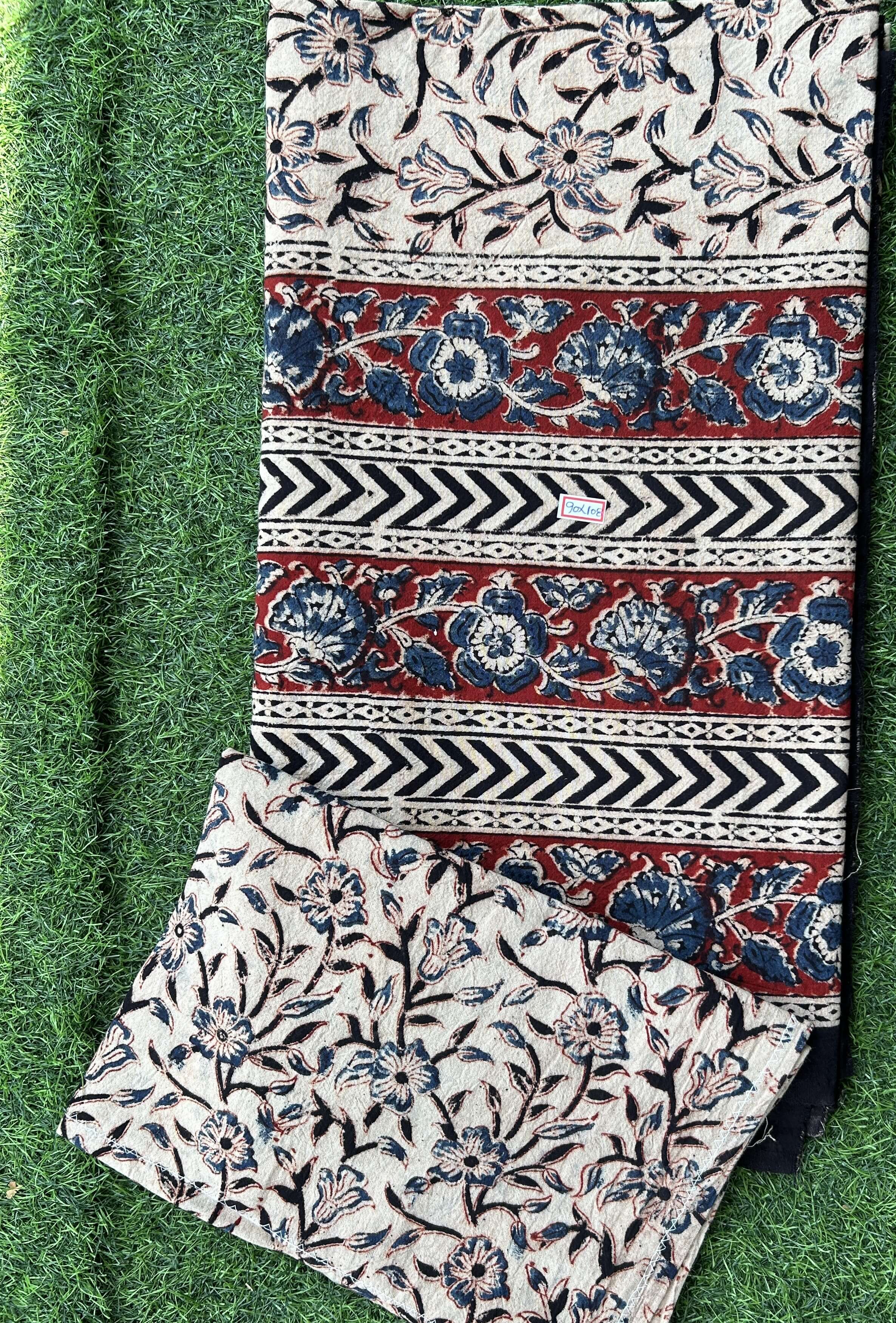 Kalamkari Block Printed Cotton Bed Cover with Pillow Covers - KBS053(90*108)