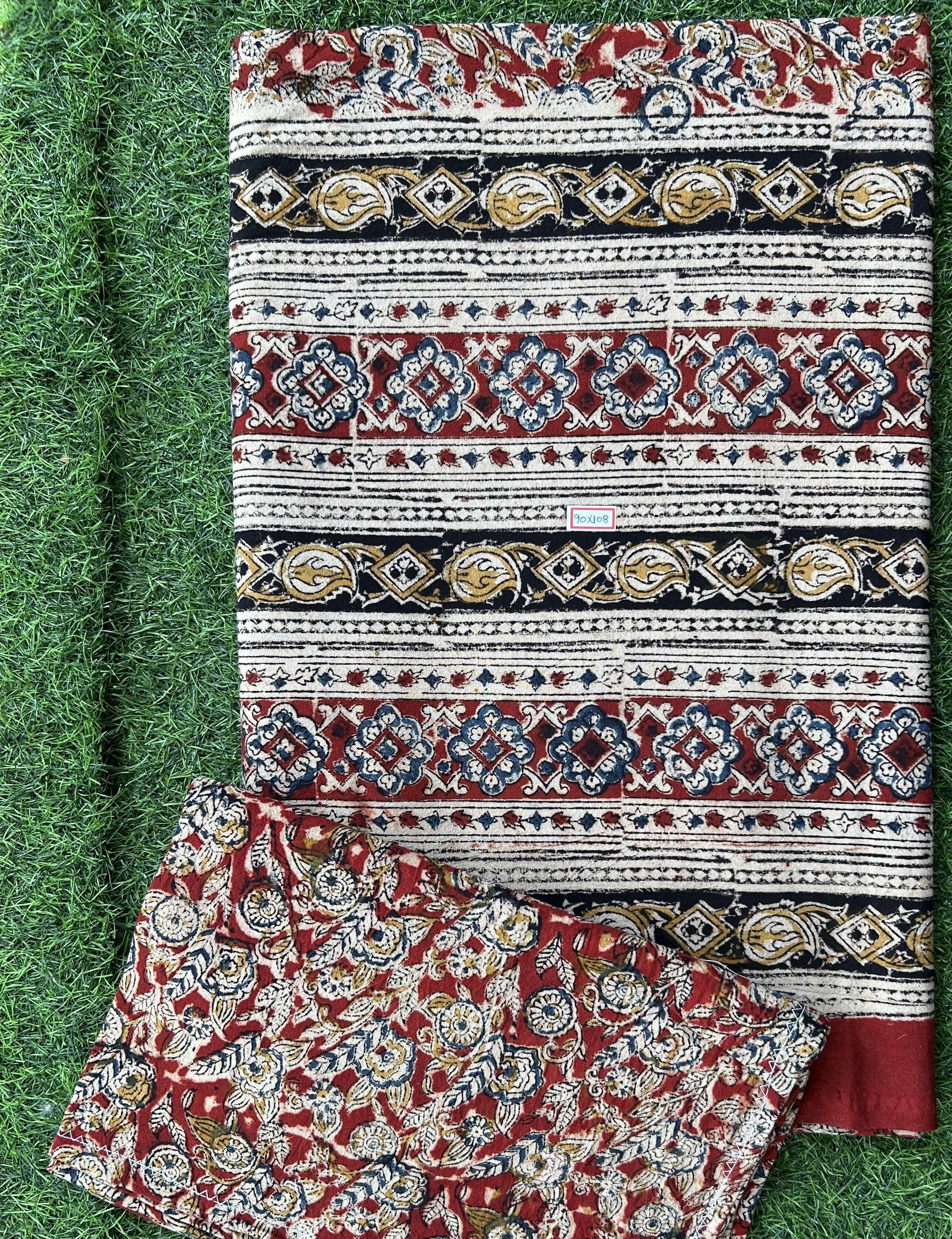 Kalamkari Block Printed Cotton Bed Cover with Pillow Covers - KBS054(90*108)